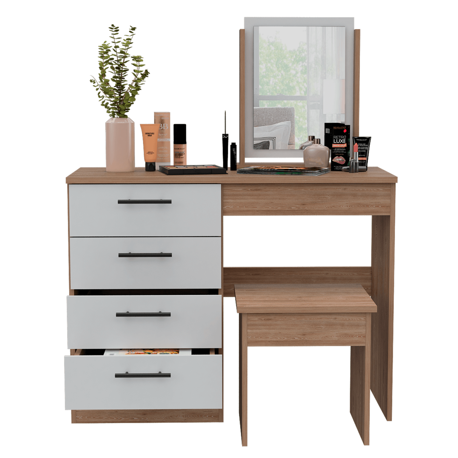 Mueble Tocador Kaia + Banca Rta Miel Blanco