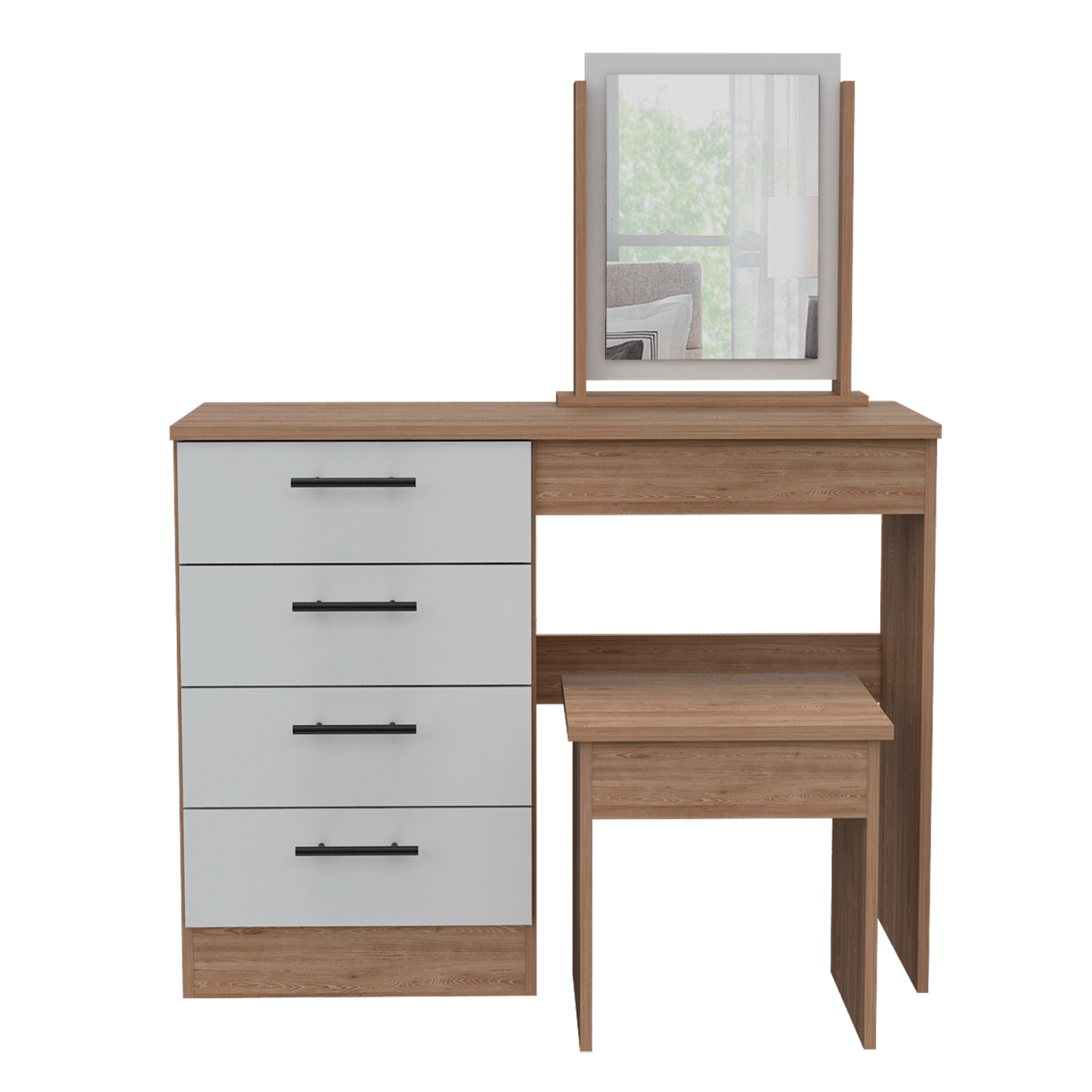 Mueble Tocador Kaia + Banca Rta Miel Blanco