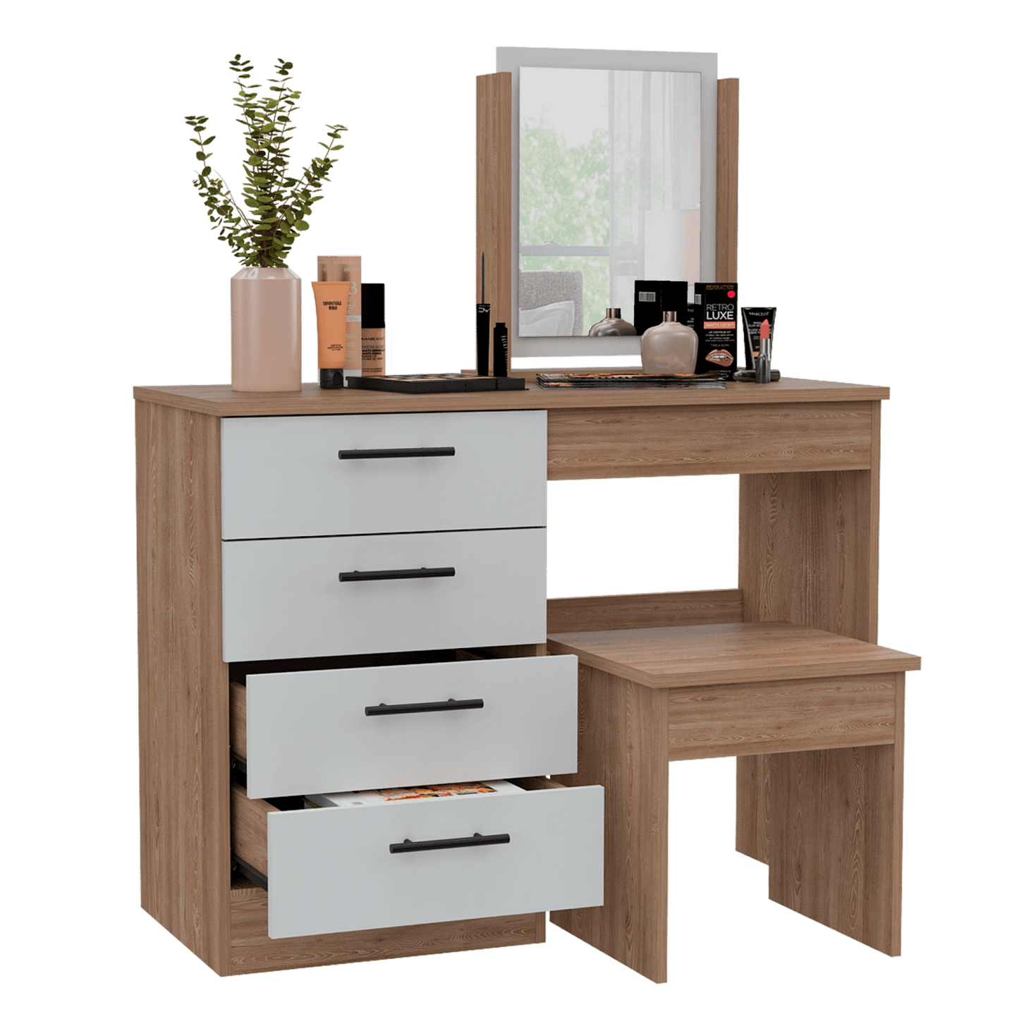Mueble Tocador Kaia + Banca Rta Miel Blanco