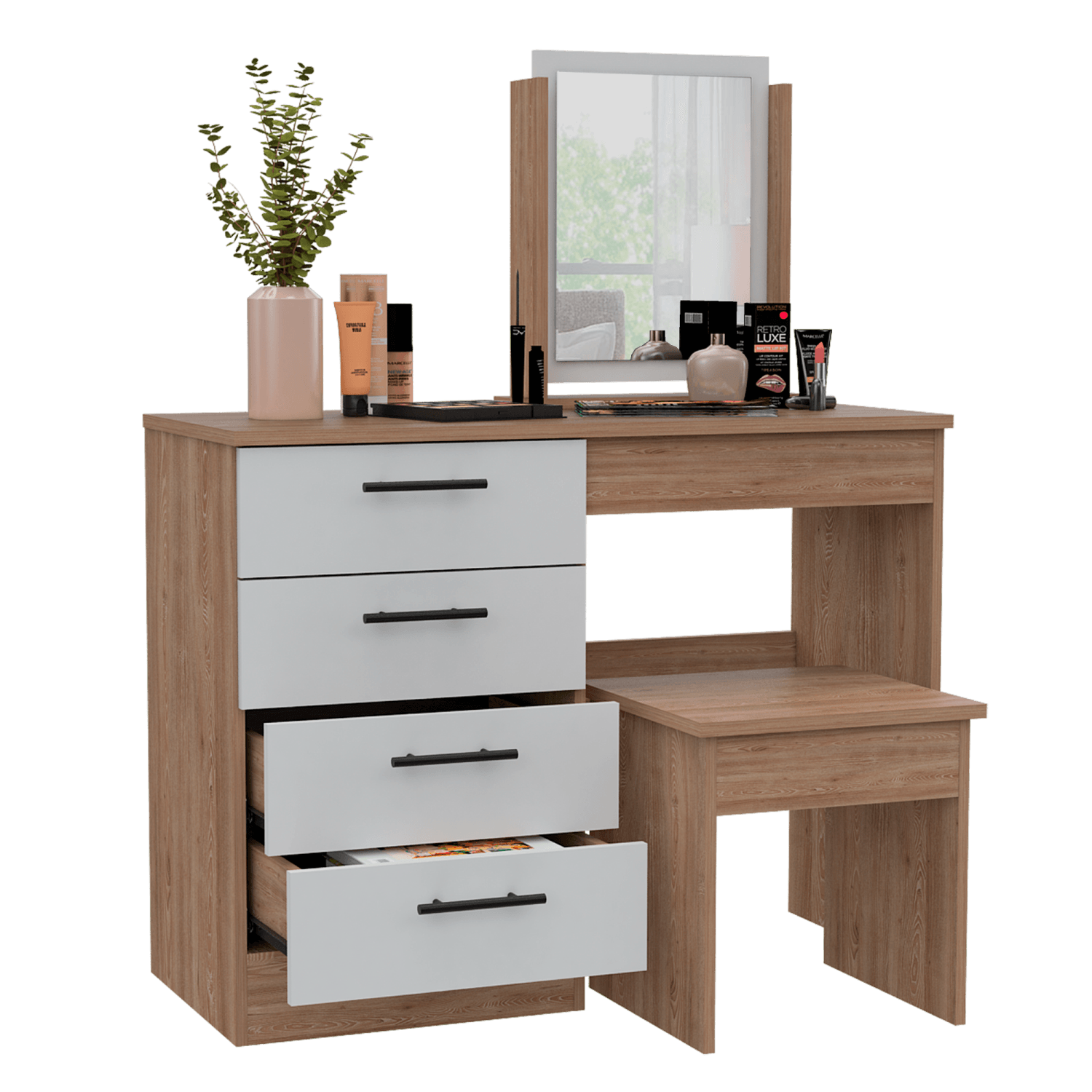 Mueble Tocador Kaia + Banca Rta Miel Blanco