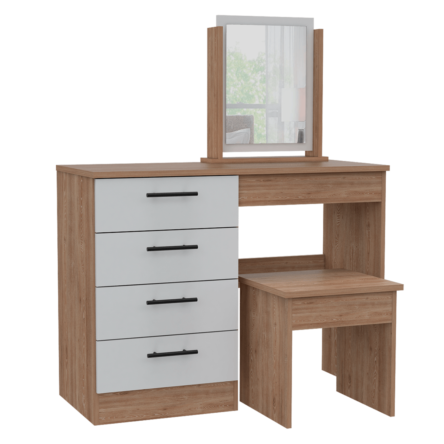 Mueble Tocador Kaia + Banca Rta Miel Blanco