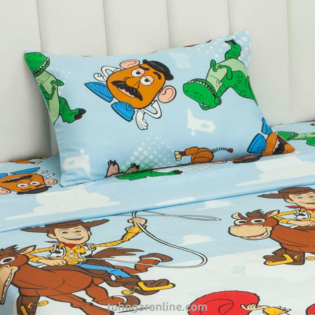 Juego De Sábana Con Cortinas Cama Sencilla Disney Toy Story Celeste Estampados Animados