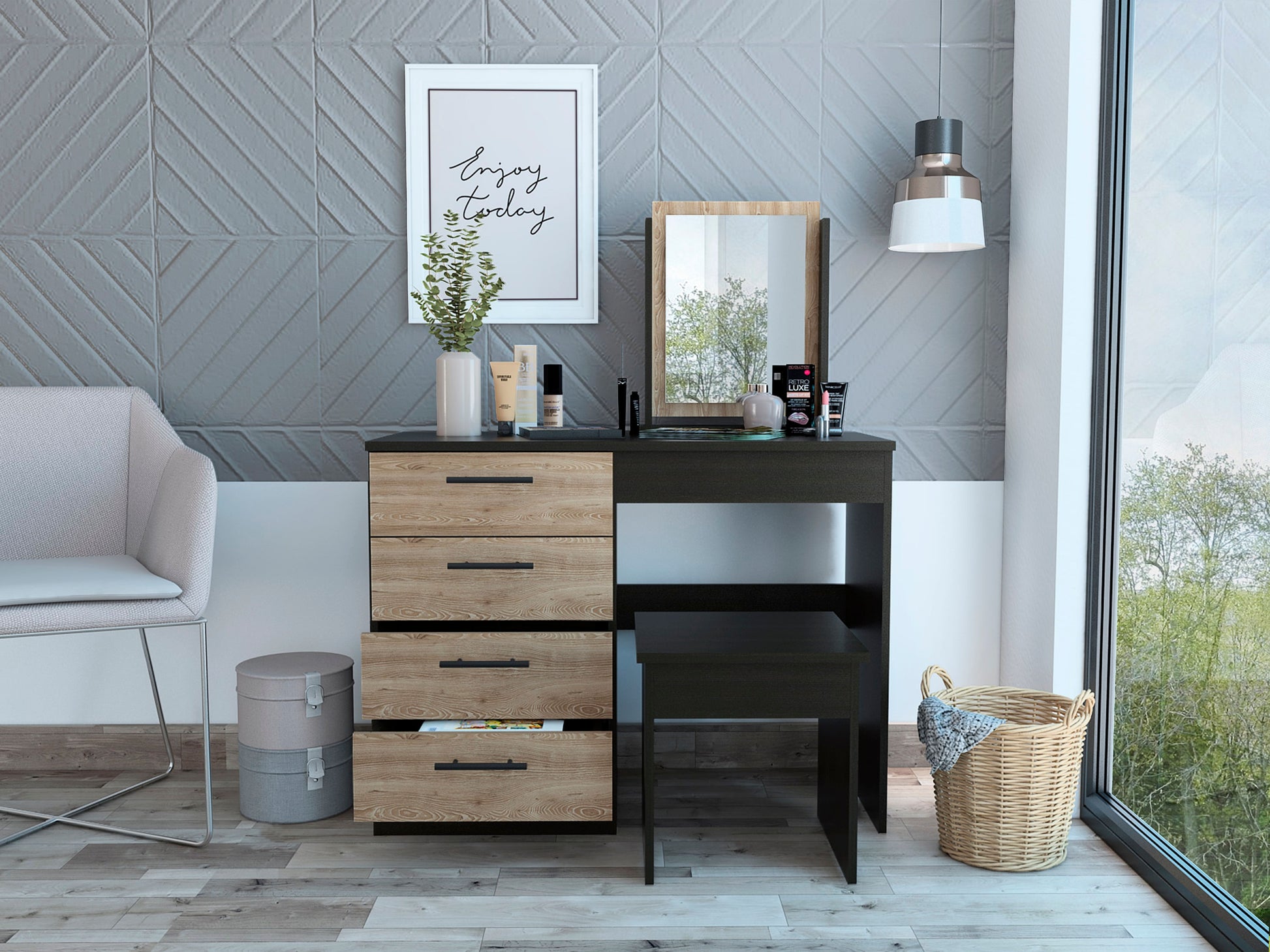 Mueble Tocador Kaia + Banca Rta Wengue Miel