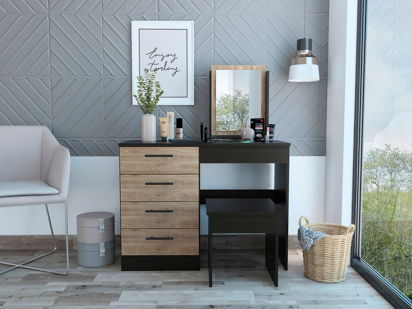 Mueble Tocador Kaia + Banca Rta Wengue Miel