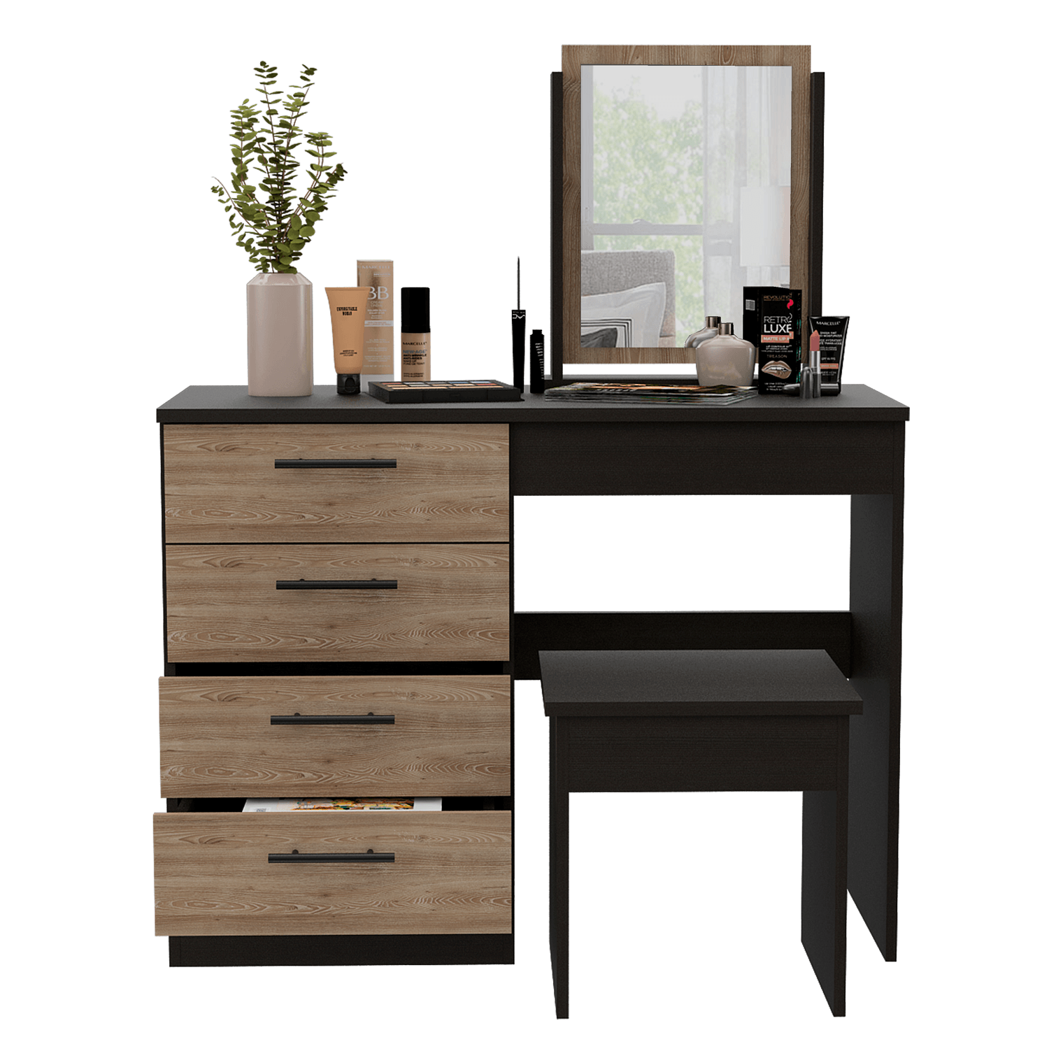 Mueble Tocador Kaia + Banca Rta Wengue Miel