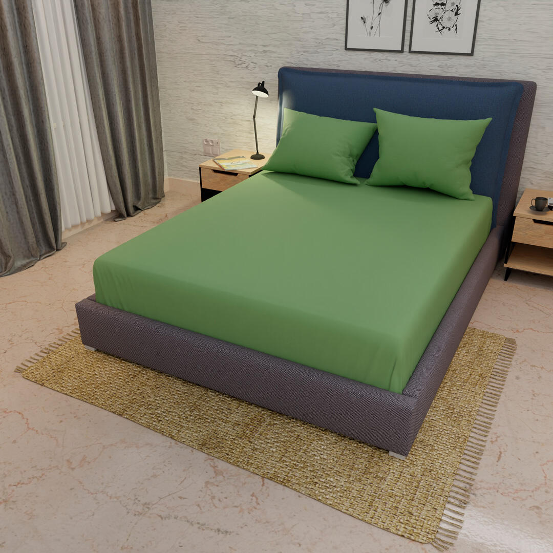 Sábana Ajustable Unicolor Microfibra Suavizada Verde Confortable