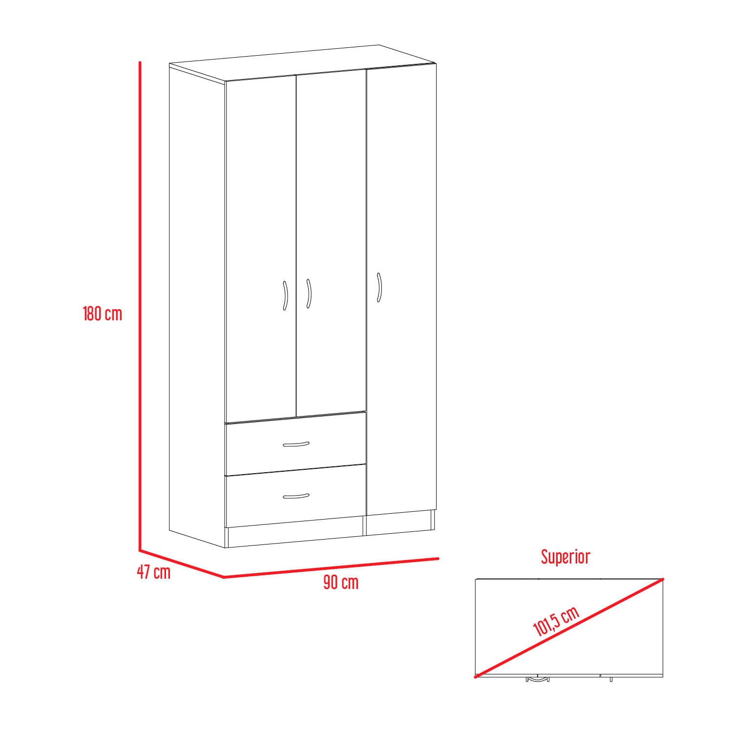 Closet Austral 3P 180 X 90 X 47 Rta Milan + Blanco