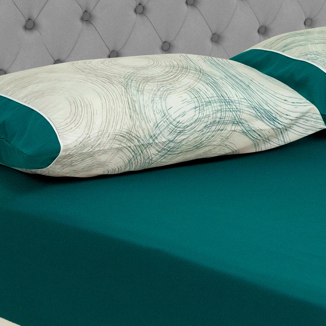 Sabana Ajustable Linea Barcelona Fundas Circulos En Espiral Fondo Verde Suave