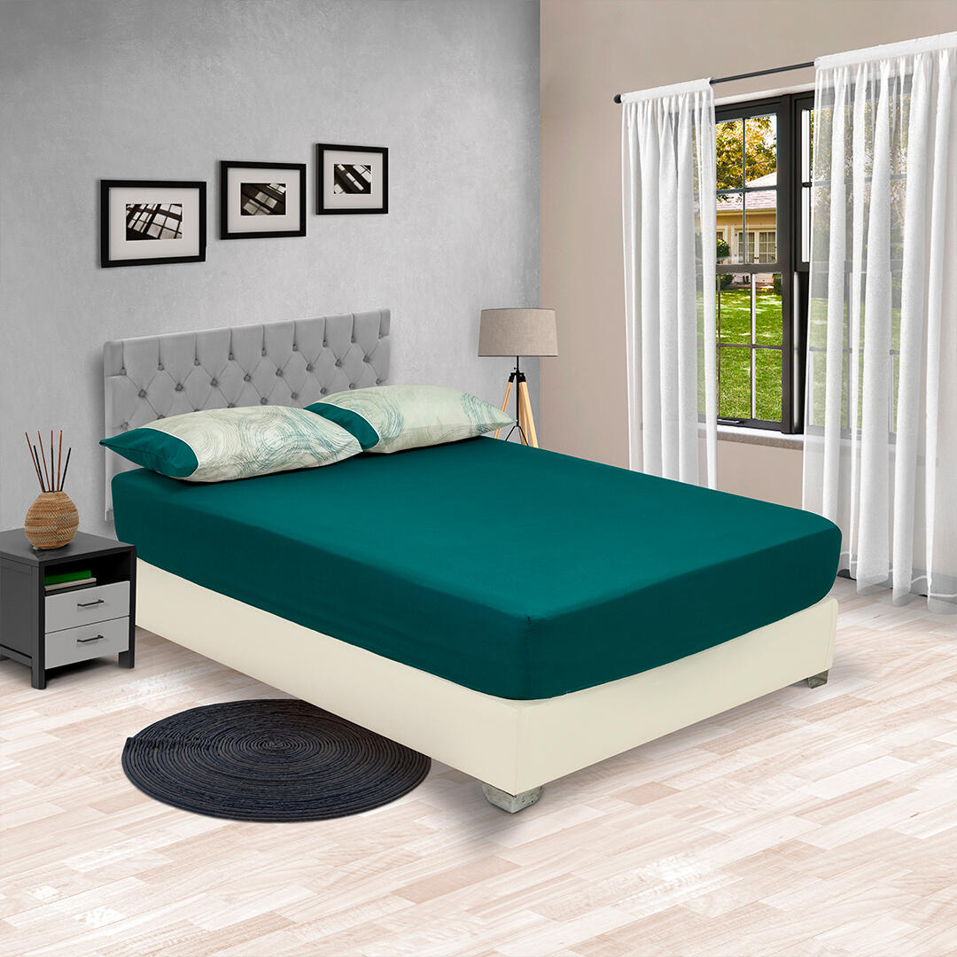 Sabana Ajustable Linea Barcelona Fundas Circulos En Espiral Fondo Verde Suave