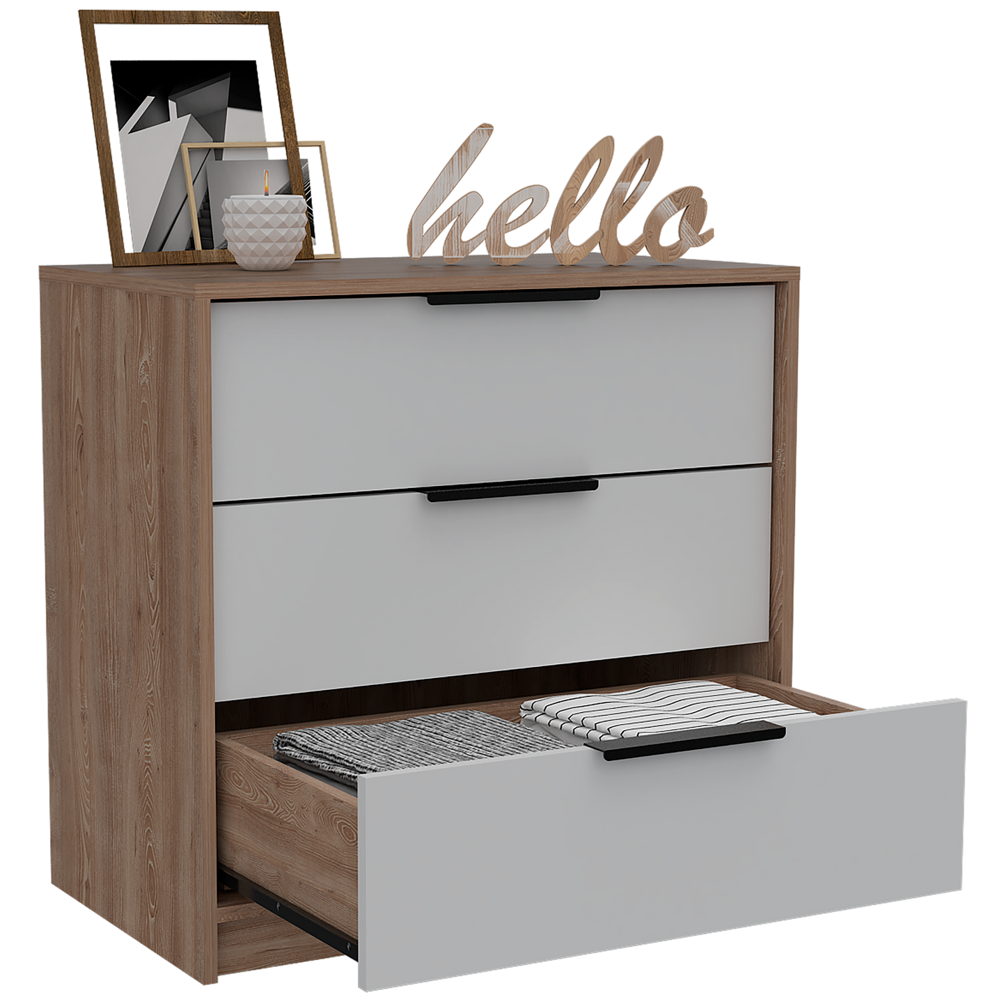 Comoda 3 Cajones Kaia Rta Miel + Blanco