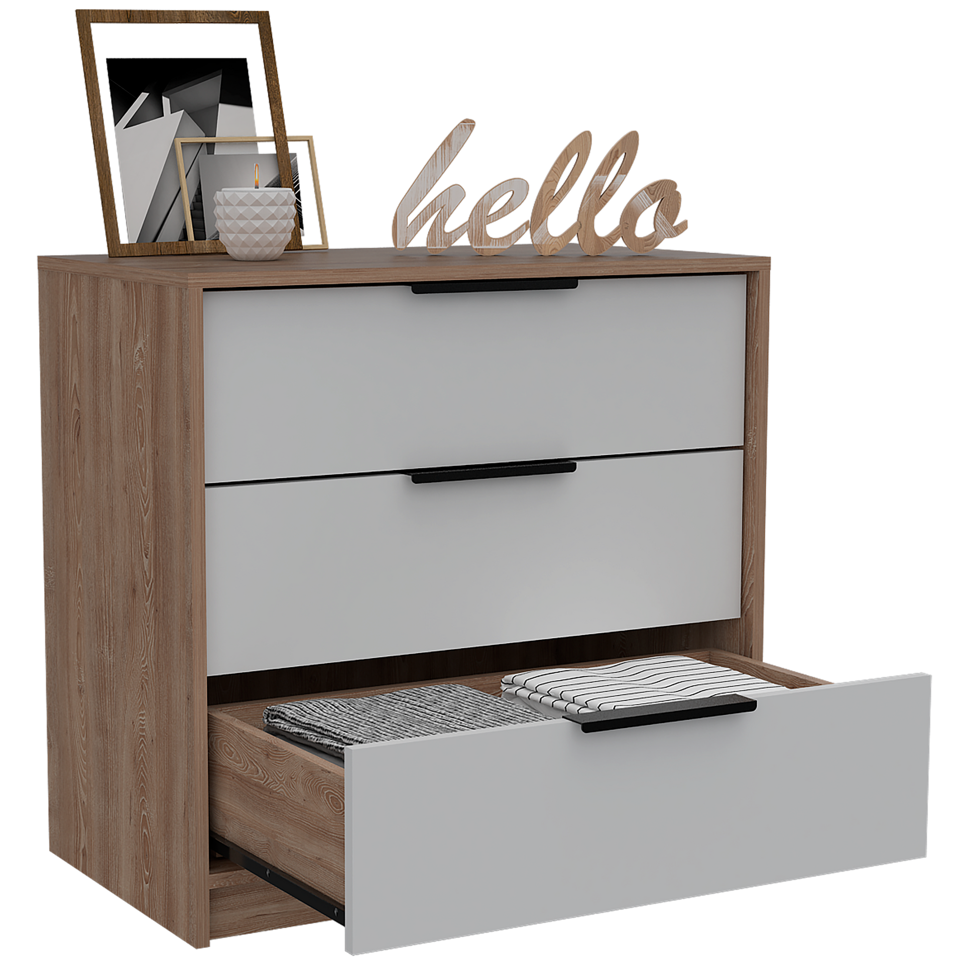 Comoda 3 Cajones Kaia Rta Miel + Blanco