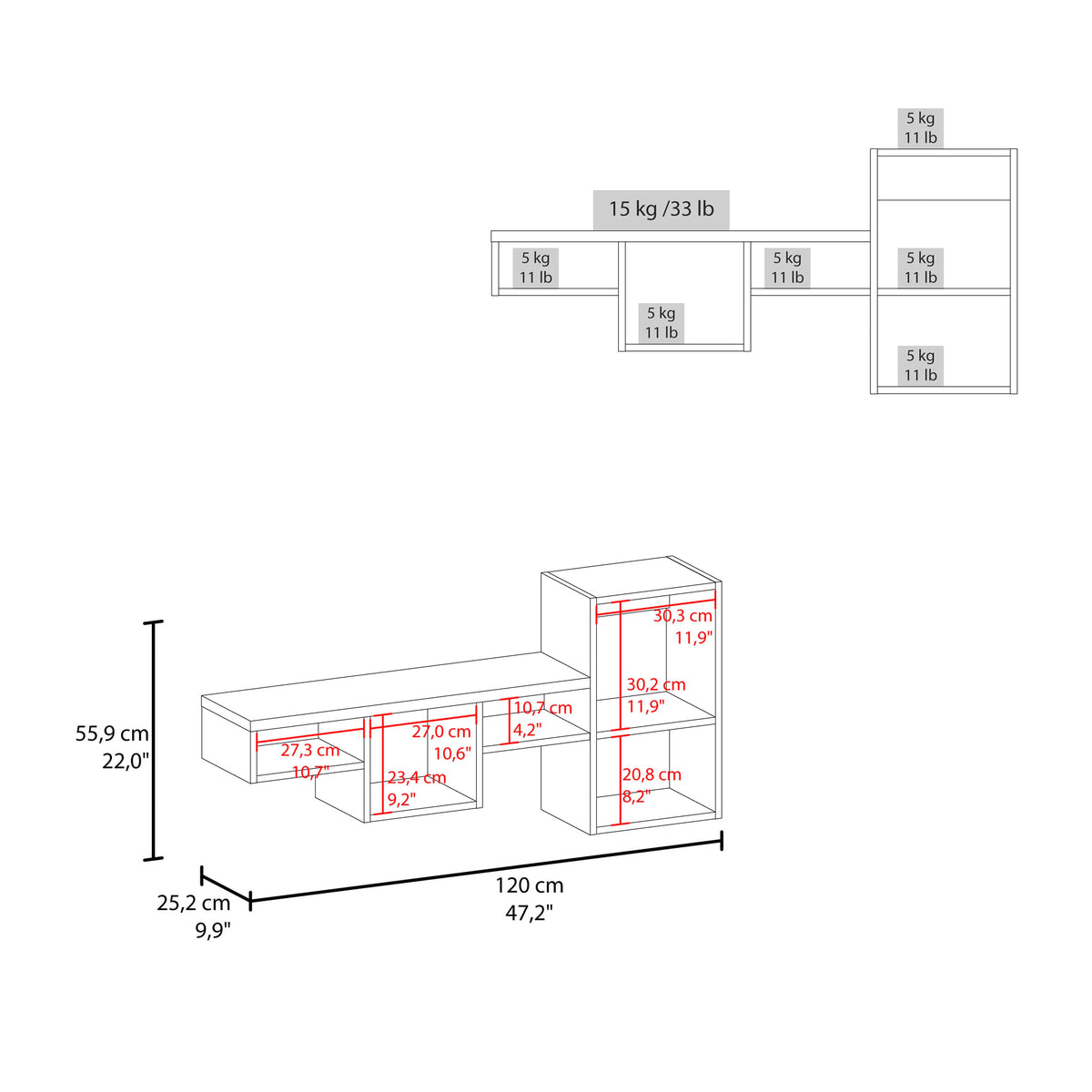Repisa Wall 1A 56X120X25 Rta Wengue Zf N/A