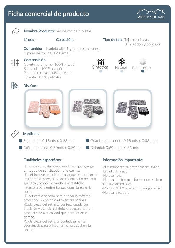 Kit De Cocina Negro Guante Para Horno, Sujeta Ollas , Paño De Cocina , Delantal