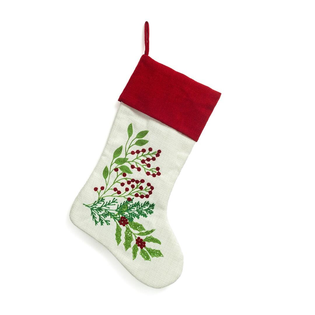 Bota De Navidad Flores Fondo Blanco Con Rojo