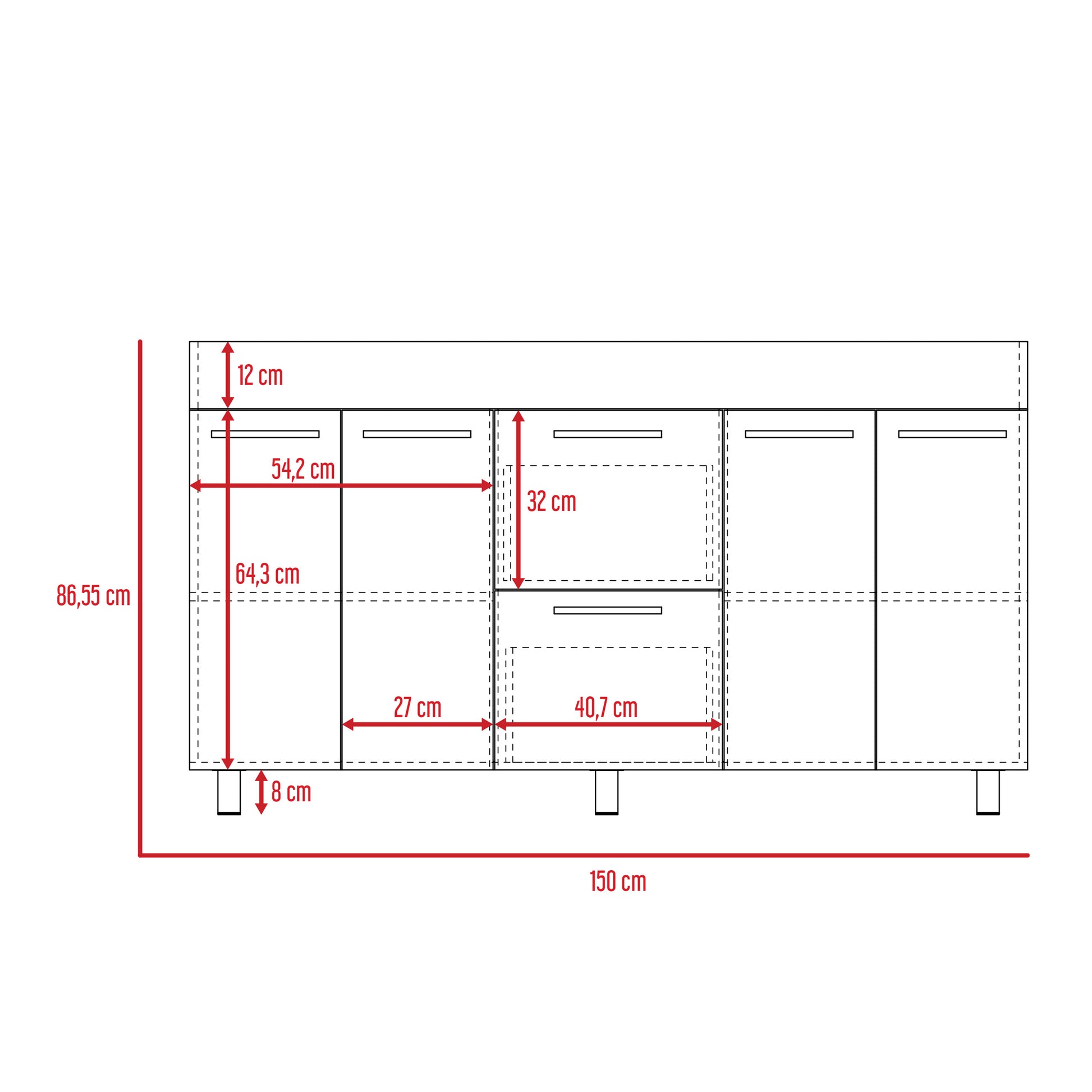 Mueble Inferior De Cocina 150 Luna Rta Wengue + Miel
