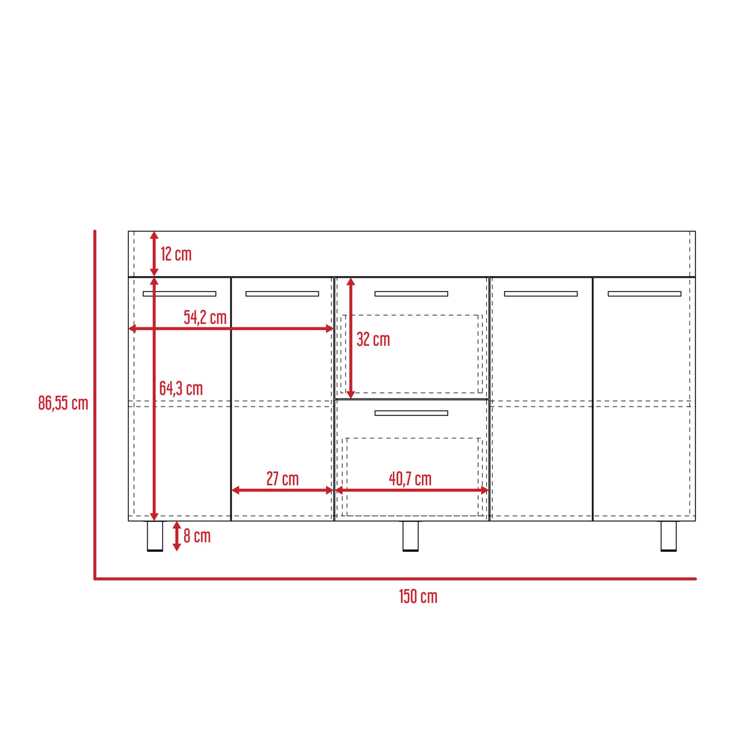 Mueble Inferior De Cocina 150 Luna Rta Wengue + Miel