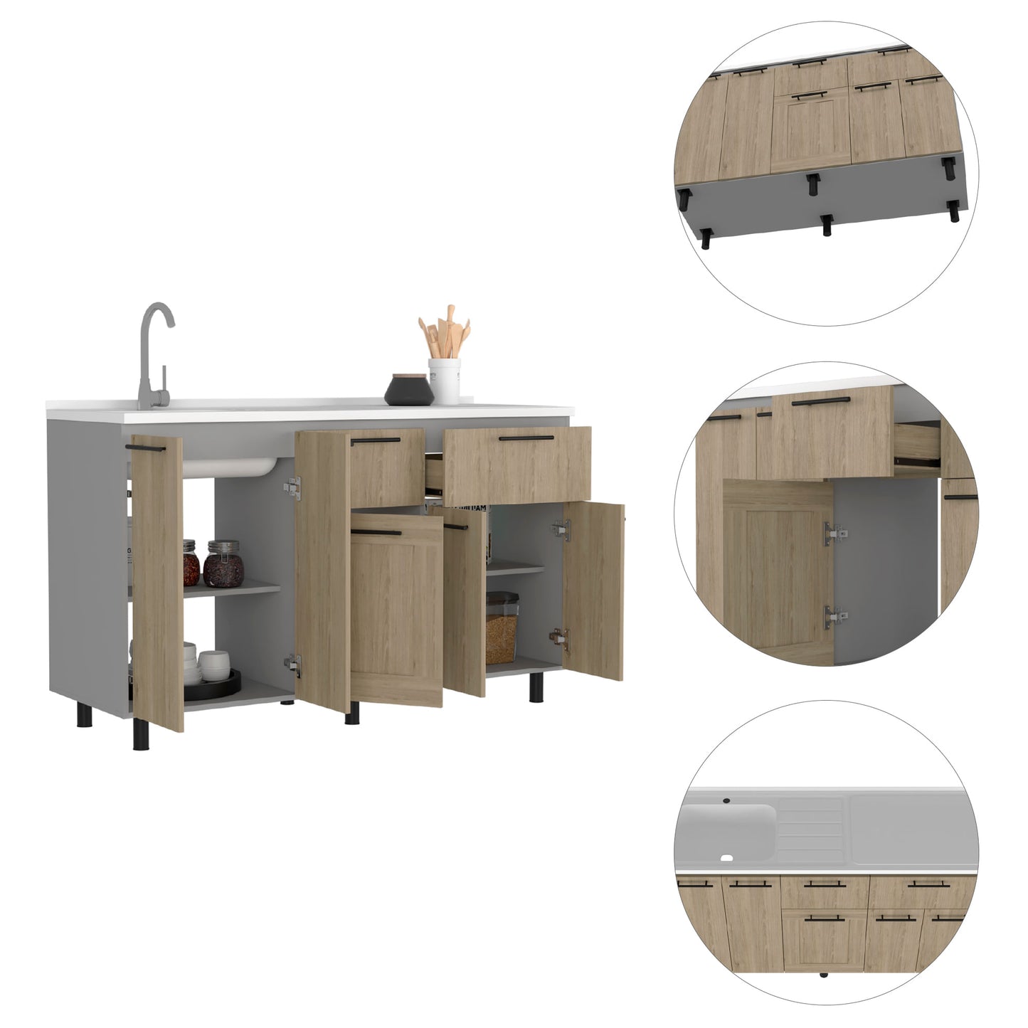 Modulo Inferior 150 Kitchen Hasselt Rta Gris + Rovere