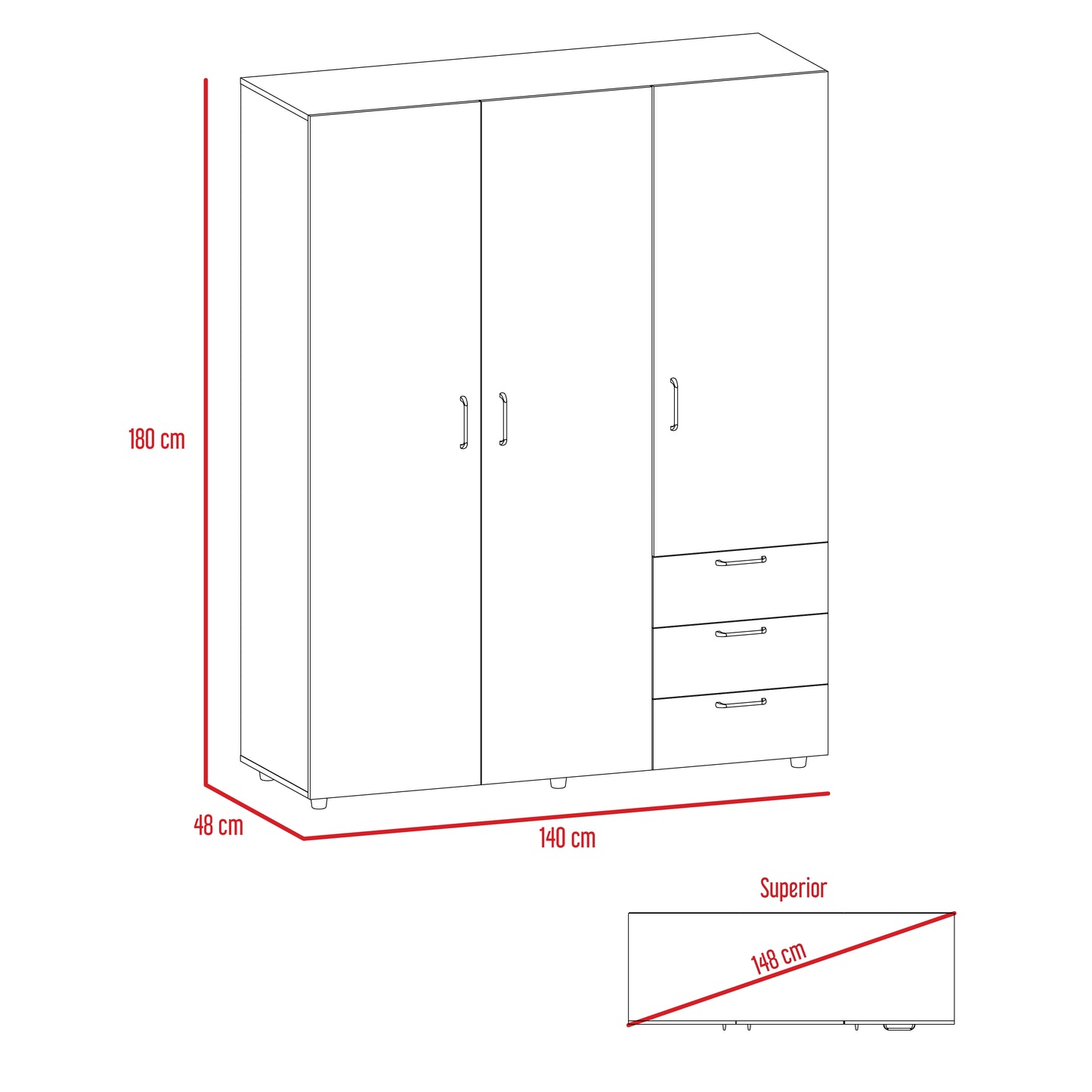 Closet Arizona 180 X 140 X 40 Rta Milan + Blanco