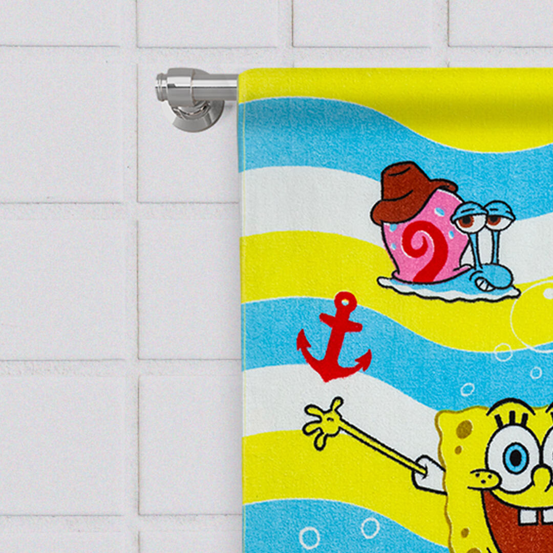 Toalla Infantil 320Gr Bob Esponja Gary Patricio Fondo Azul Lineas