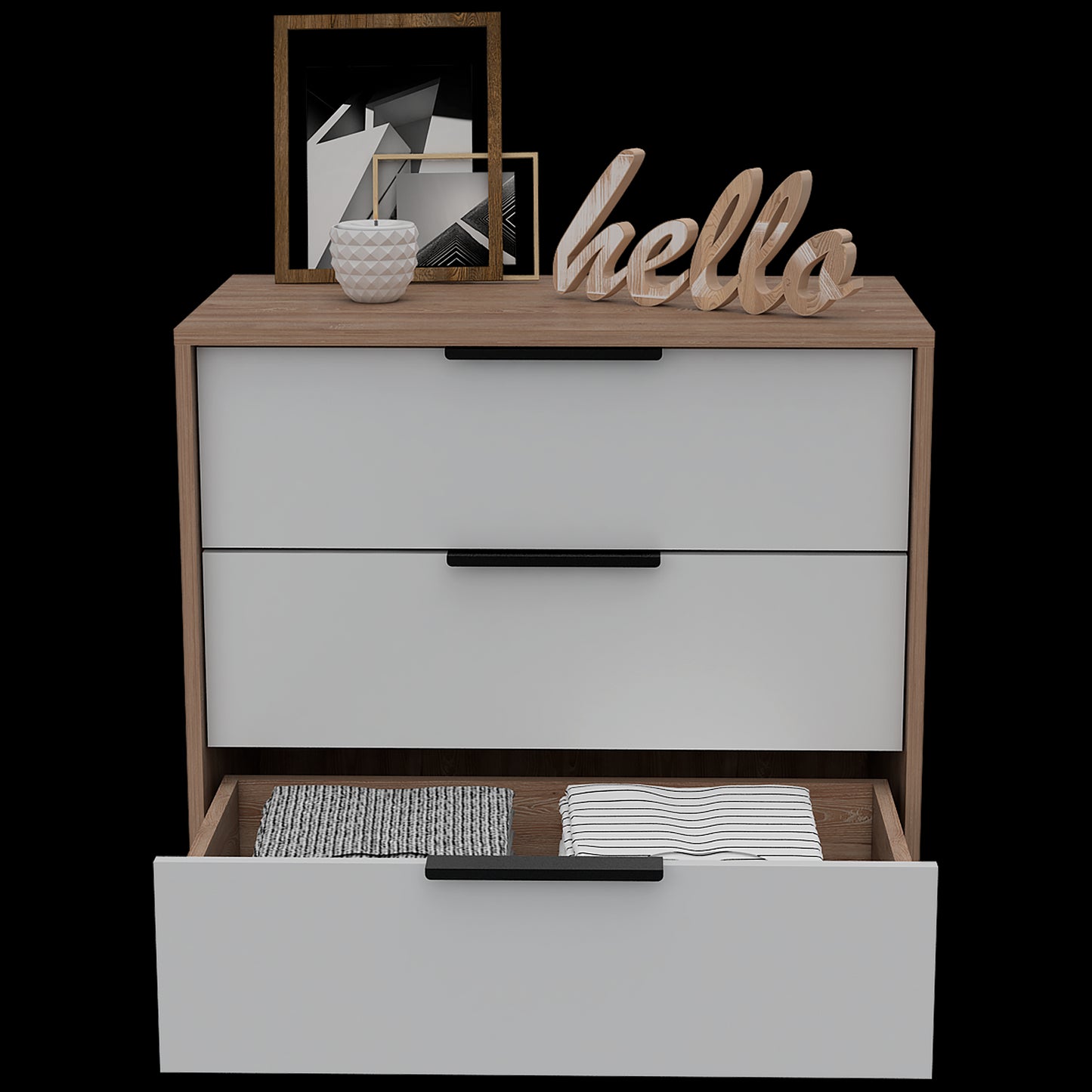 Comoda 3 Cajones Kaia Rta Miel + Blanco