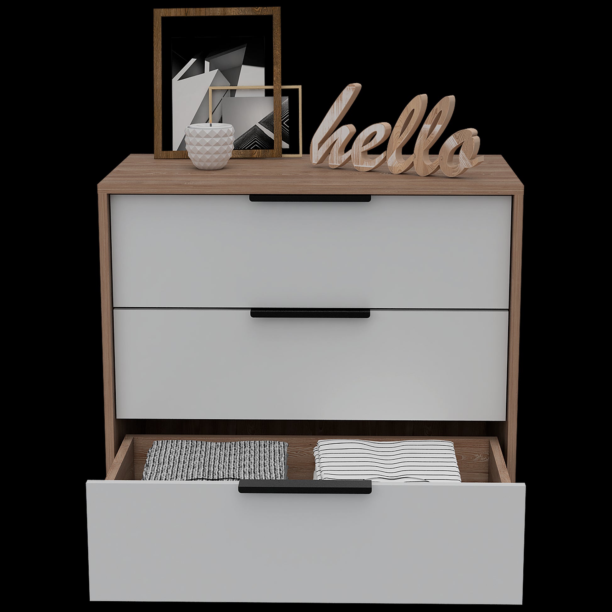 Comoda 3 Cajones Kaia Rta Miel + Blanco