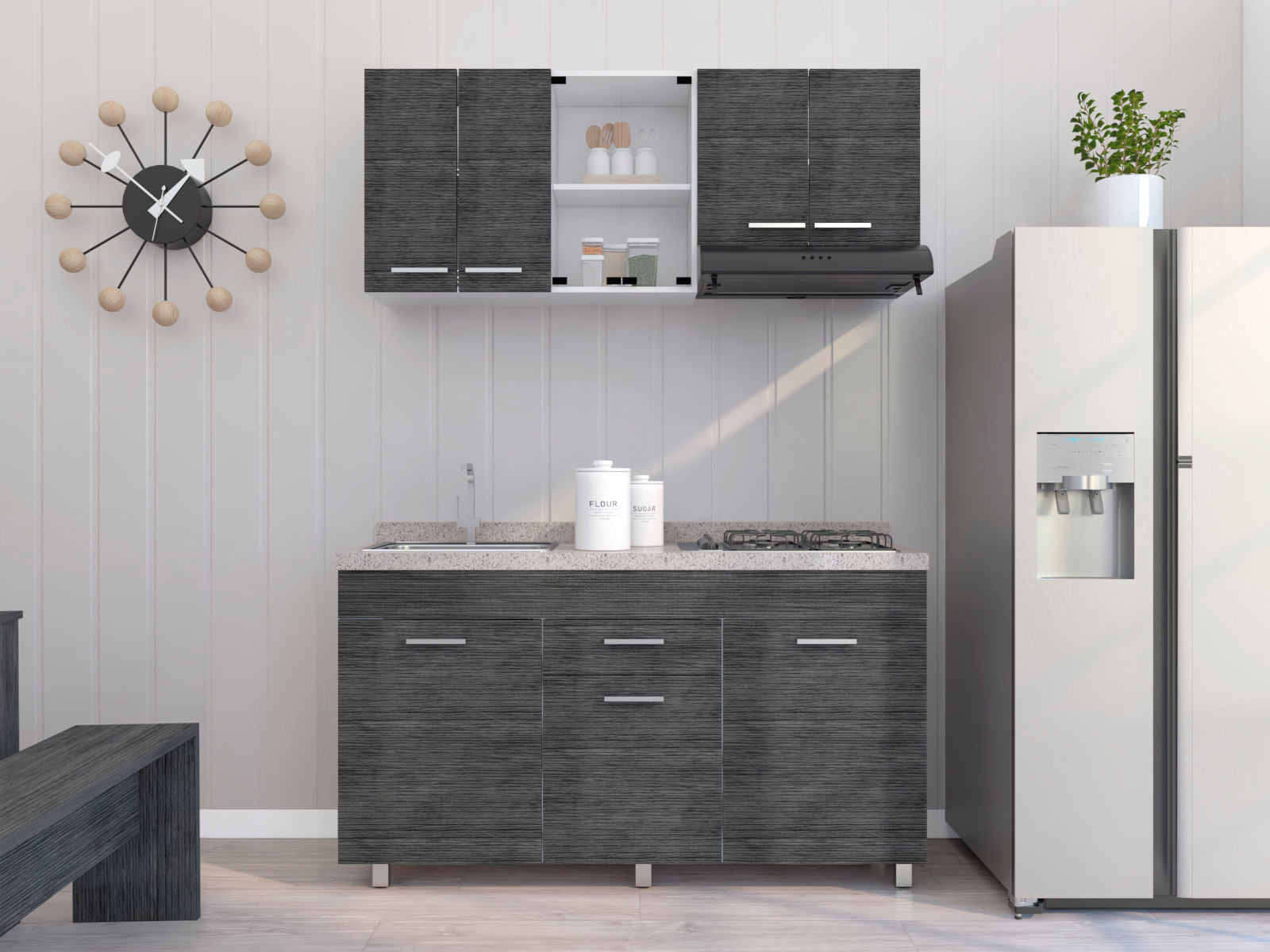 Mueble Inferior 150 Sicilia Rta Blanco + Roble Gris