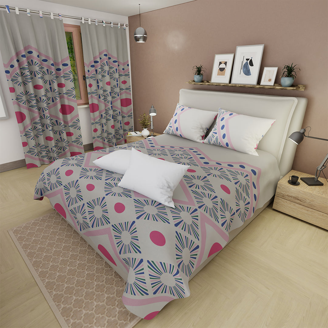Combo Juego De Sábanas Con Cortinas Boho Clay Y Un Par De Almohada