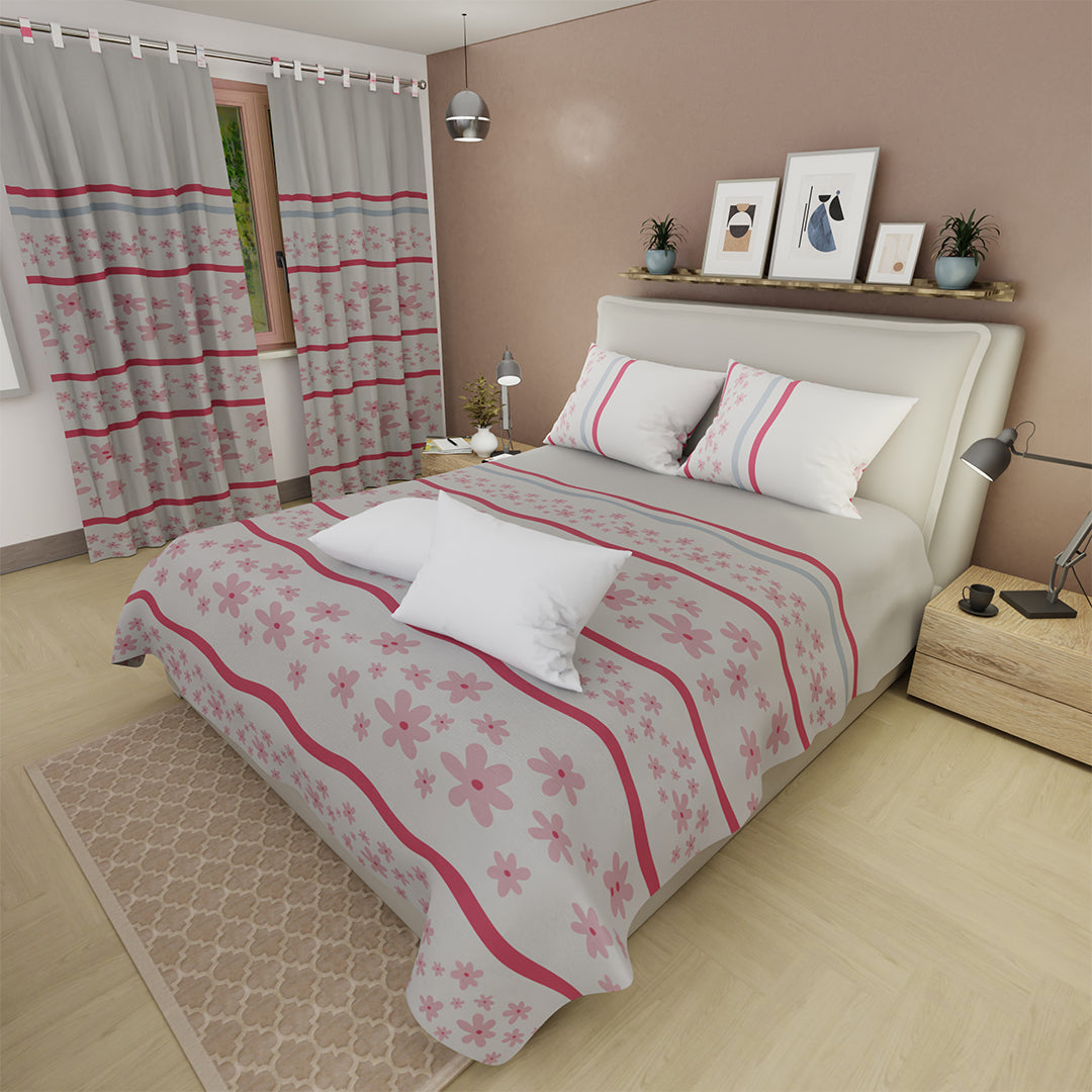 Combo Juego De Sábanas Con Cortinas   Sunny Rosa Y Un Par De Almohada