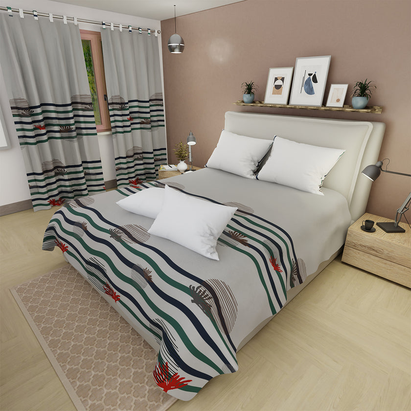 Combo Juego De Sábanas Con Cortinas Palma White Y Un Par De Almohada