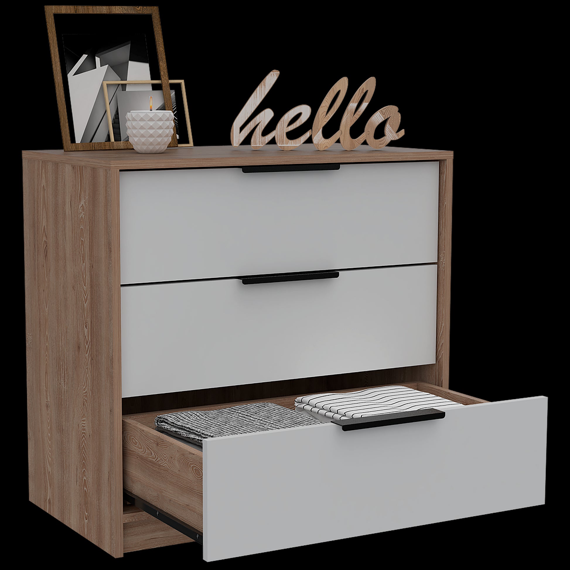 Comoda 3 Cajones Kaia Rta Miel + Blanco