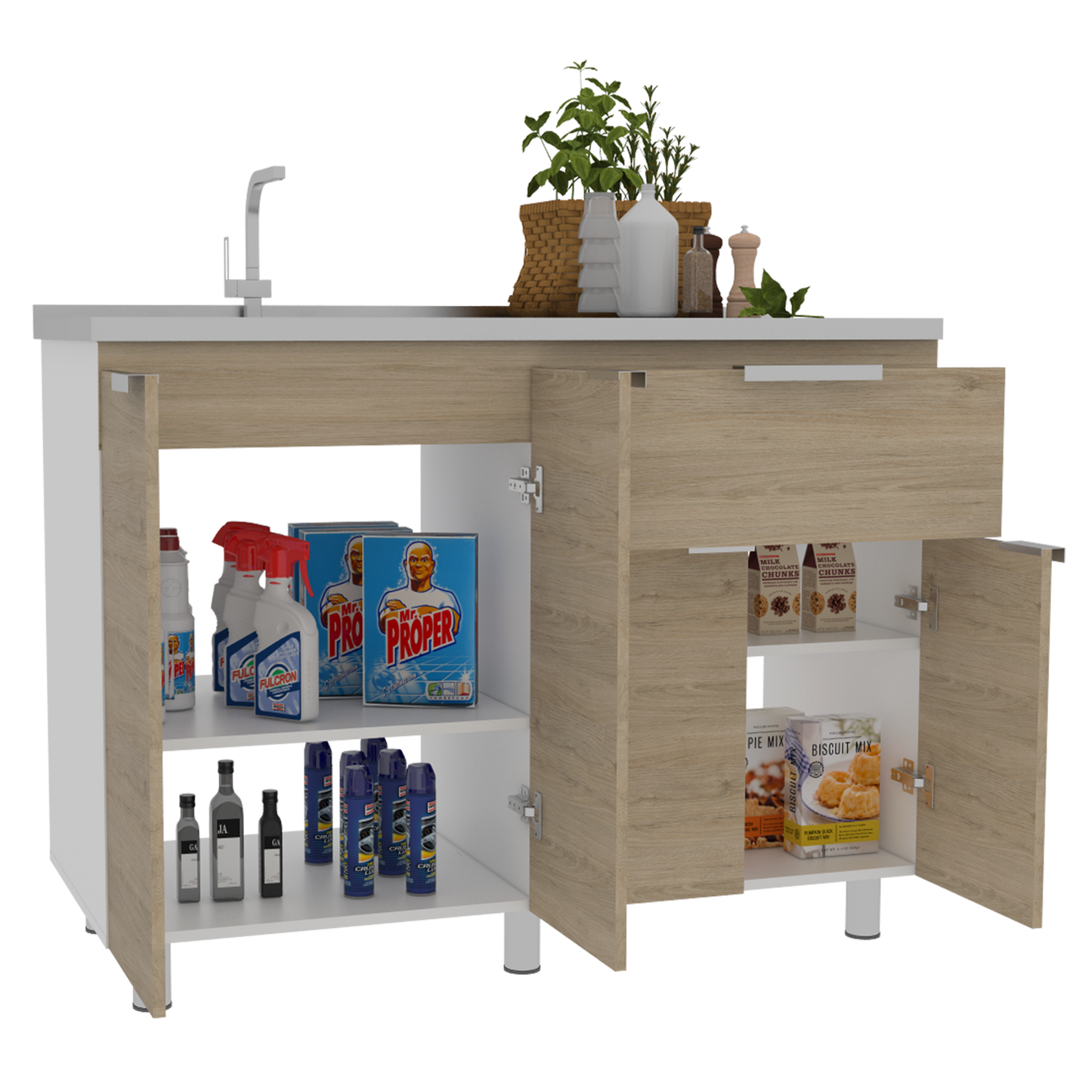 Mueble Inferior Fendi Rta Blanco + Rovere