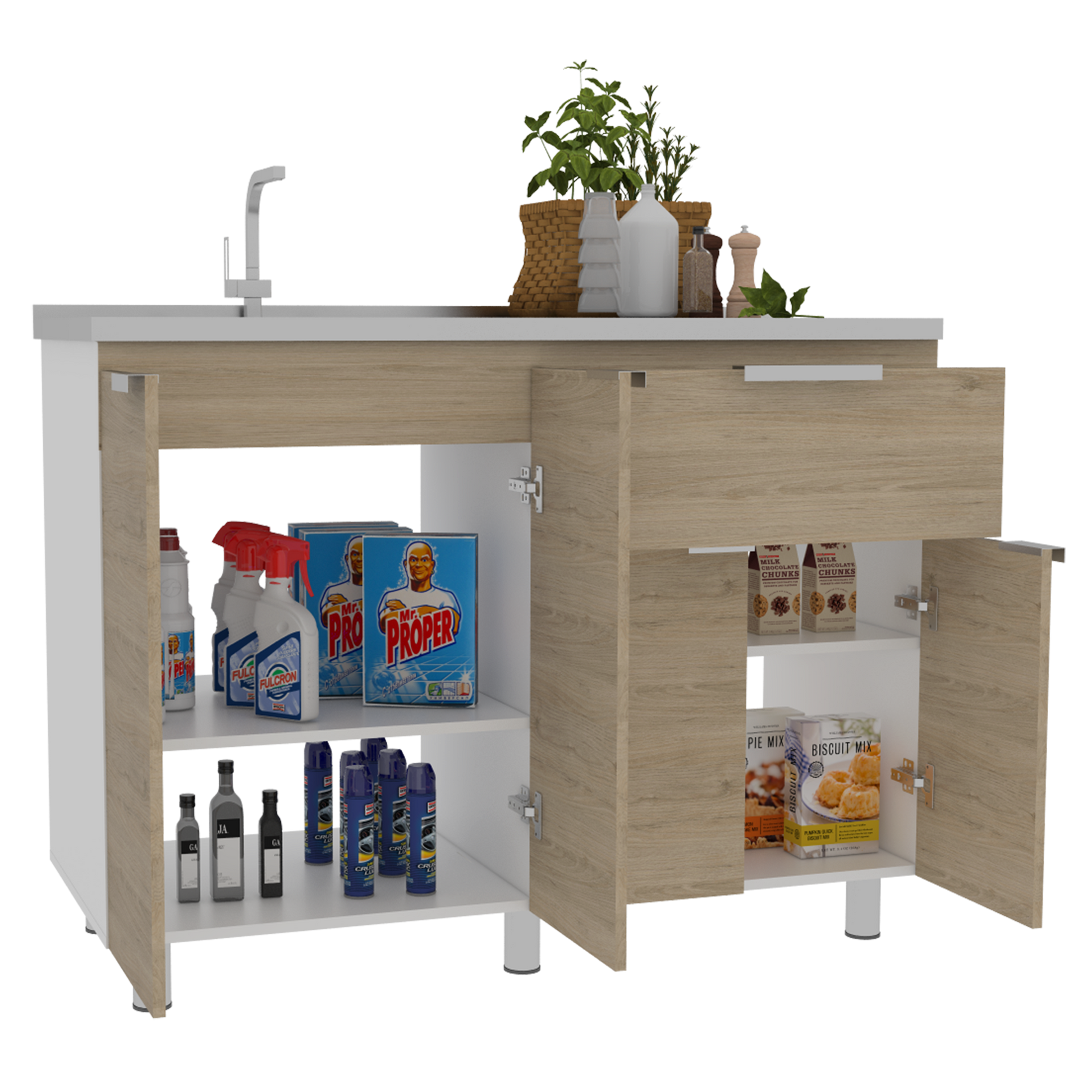 Mueble Inferior Fendi Rta Blanco + Rovere