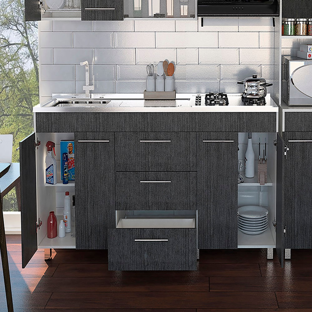 Mueble Inferior 180 Bari Blanco Roble Gris