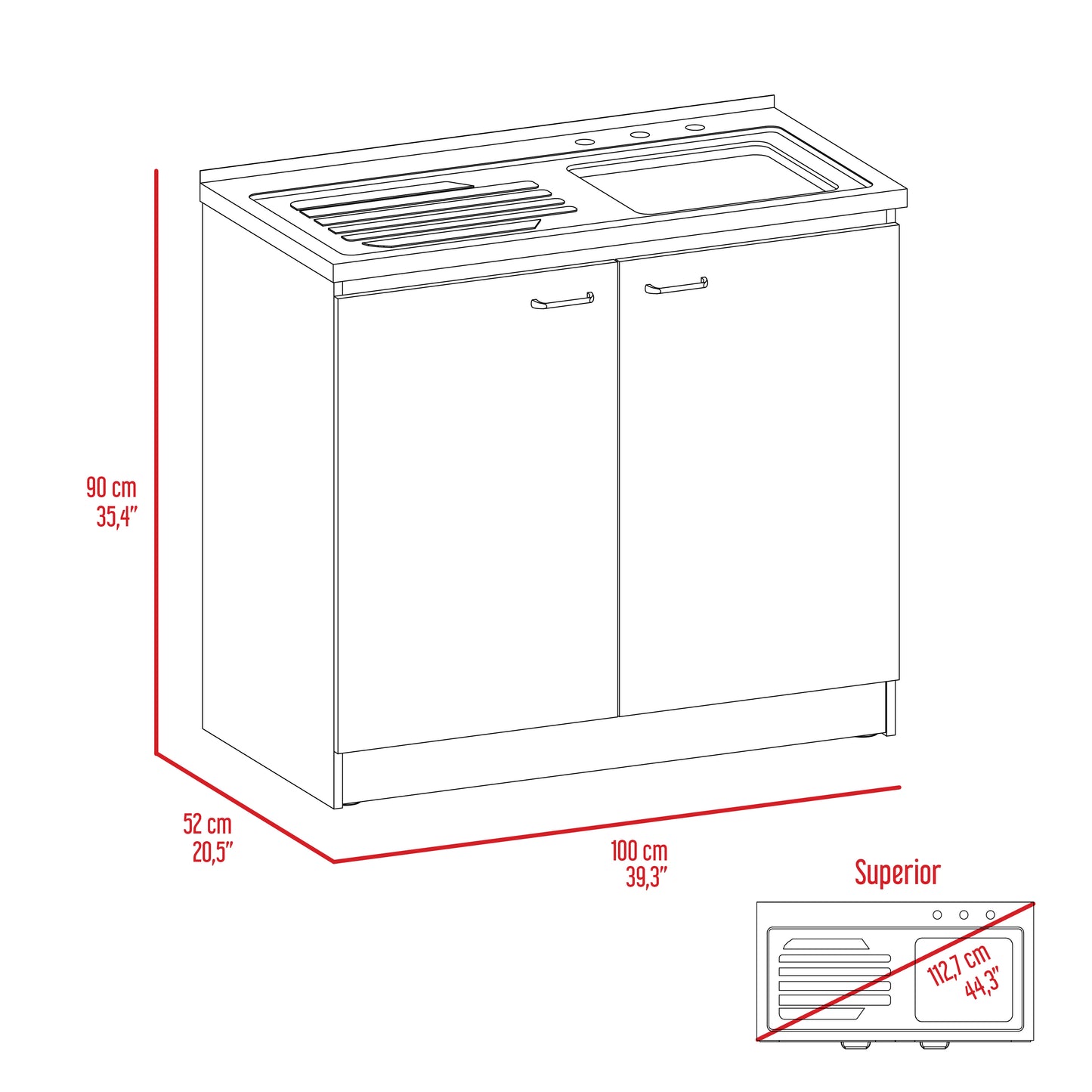 Mueble Inferior Kit Lavaplaros Napoles Rta Blanco + Wengue Zf