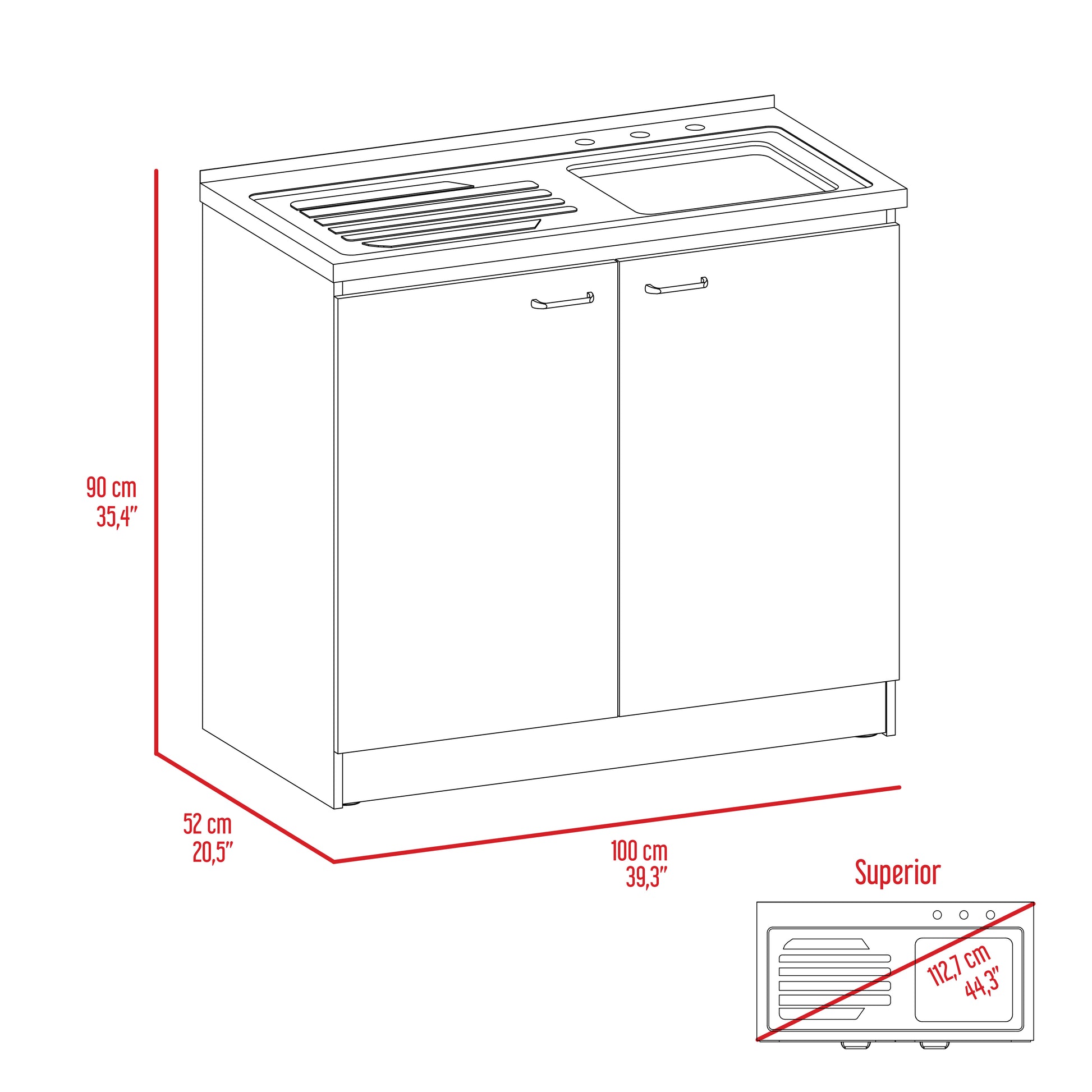 Mueble Inferior Kit Lavaplaros Napoles Rta Blanco + Wengue Zf
