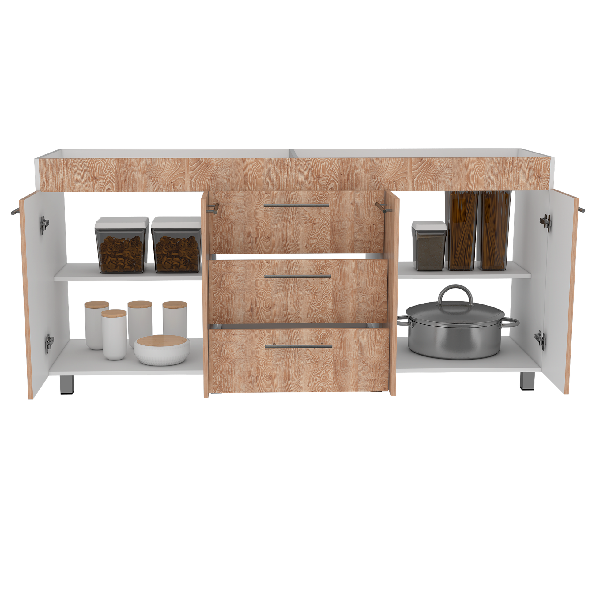 Mueble Inferior 150 Sicilia Rta Blanco + Roble Gris