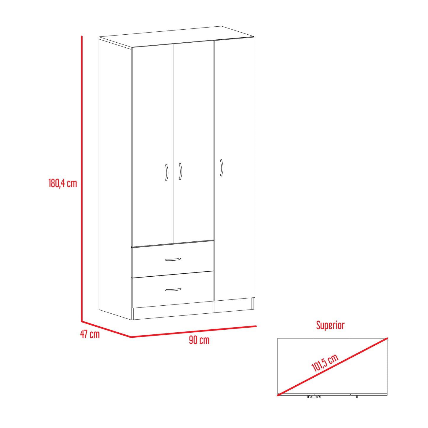 Closet Austral 3P 180 X 90 X 47 Rta Bellota + Blanco