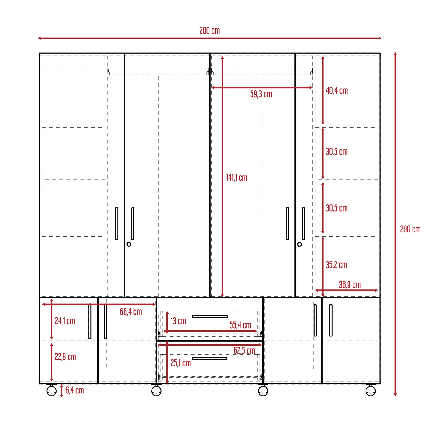 Closet Cantelmo 200 X 200 X 48 Rta Duna + Blanco