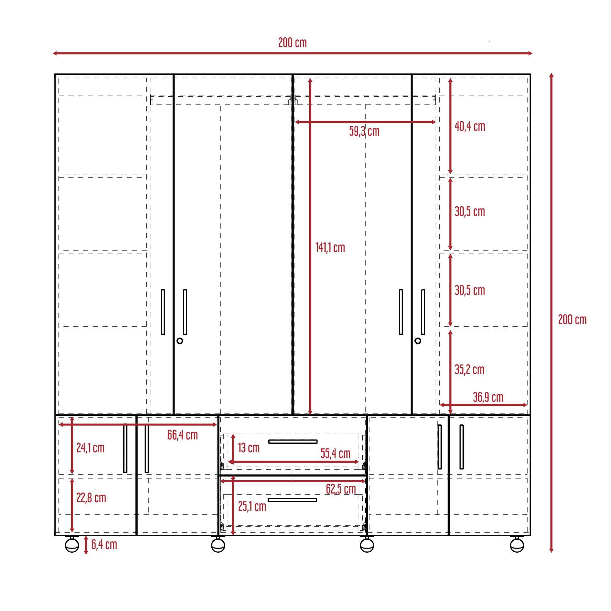 Closet Cantelmo 200 X 200 X 48 Rta Duna + Blanco