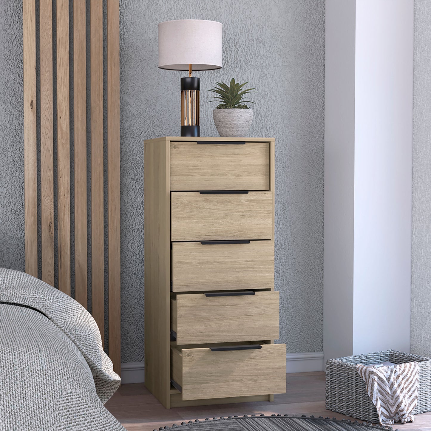 Comoda 5 Cajones Kaia Rta Rovere + Blanco