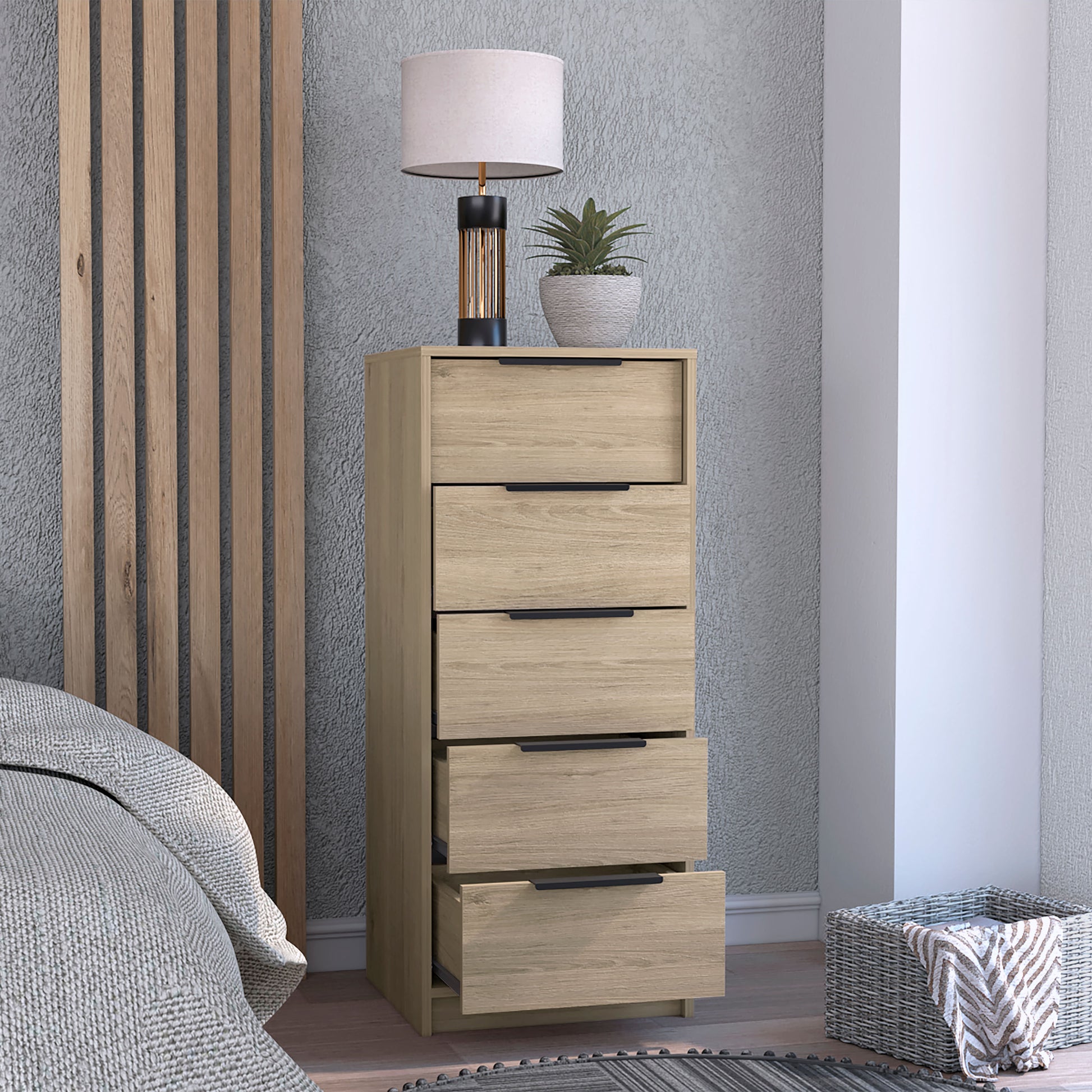 Comoda 5 Cajones Kaia Rta Rovere + Blanco