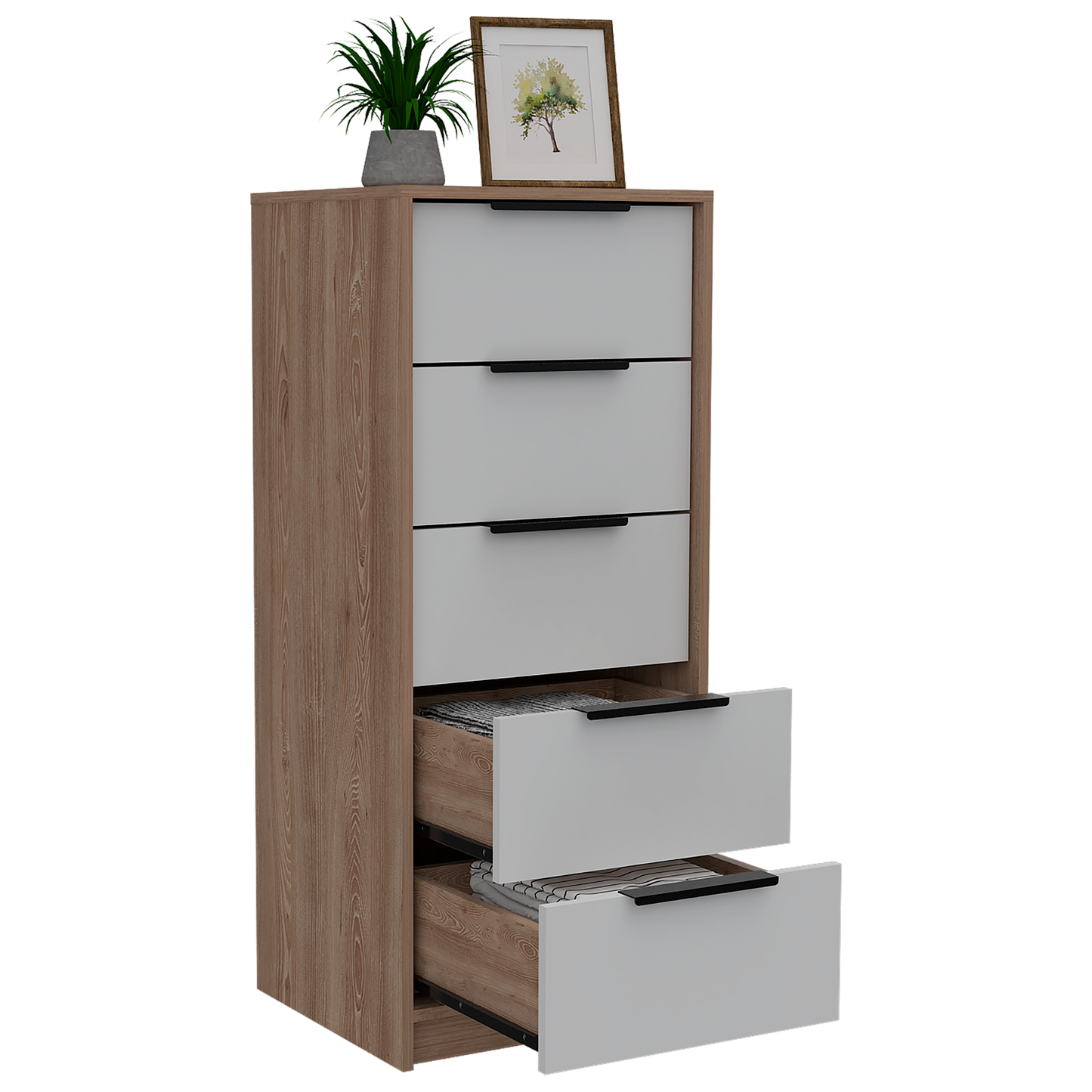 Comoda 5 Cajones Kaia Rta Miel + Blanco