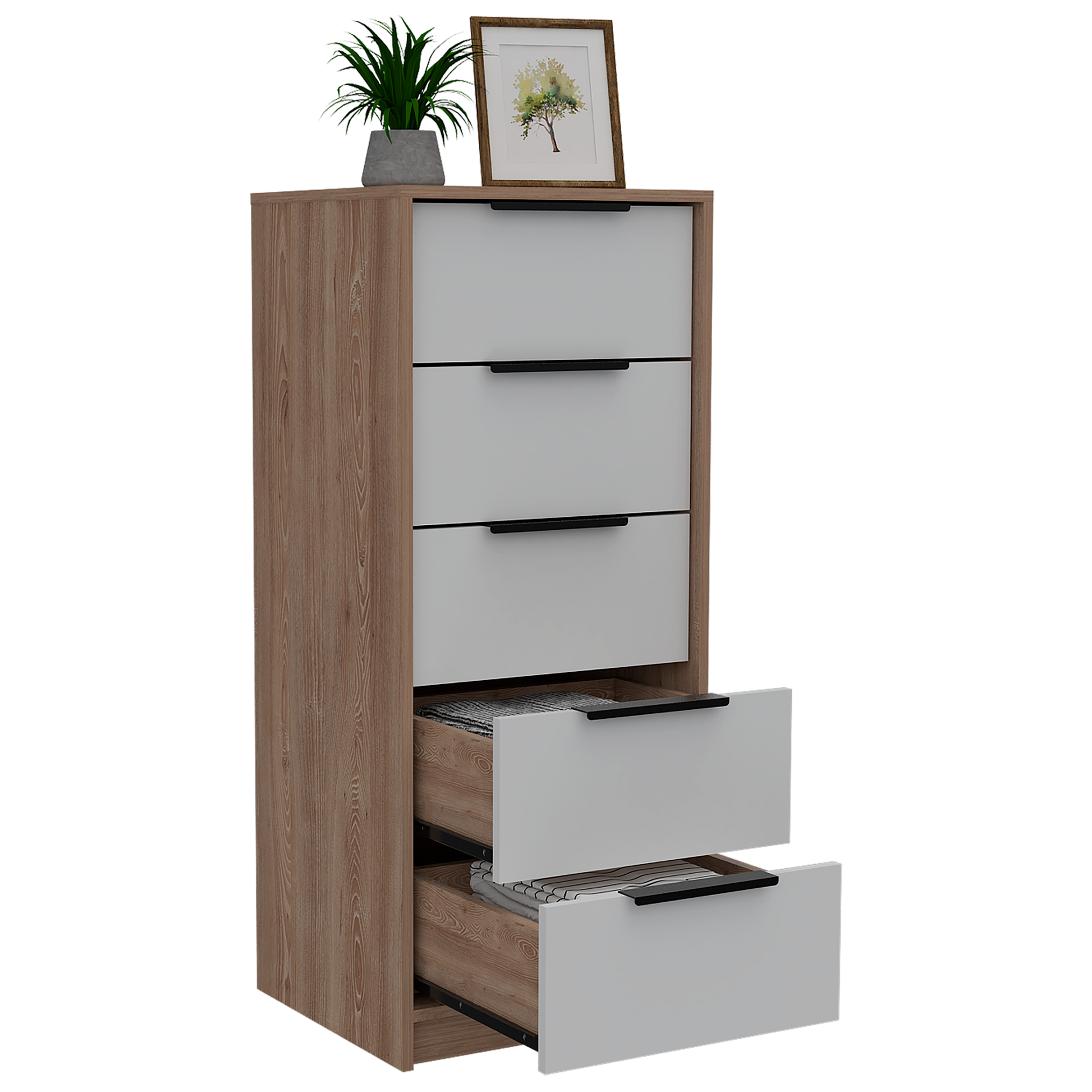 Comoda 5 Cajones Kaia Rta Miel + Blanco