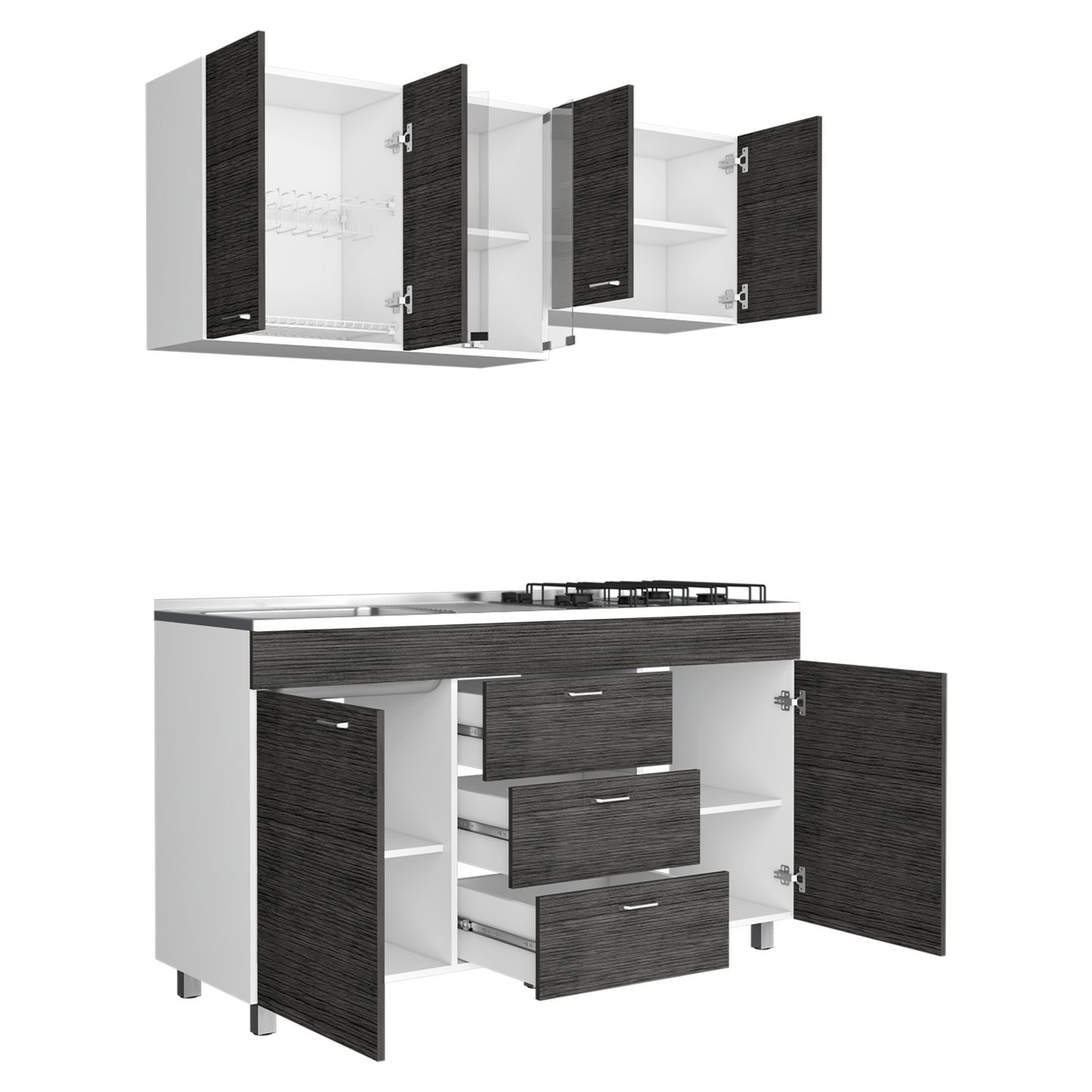 Cocina 150 Lumina Rta Blanco + Roble Gris