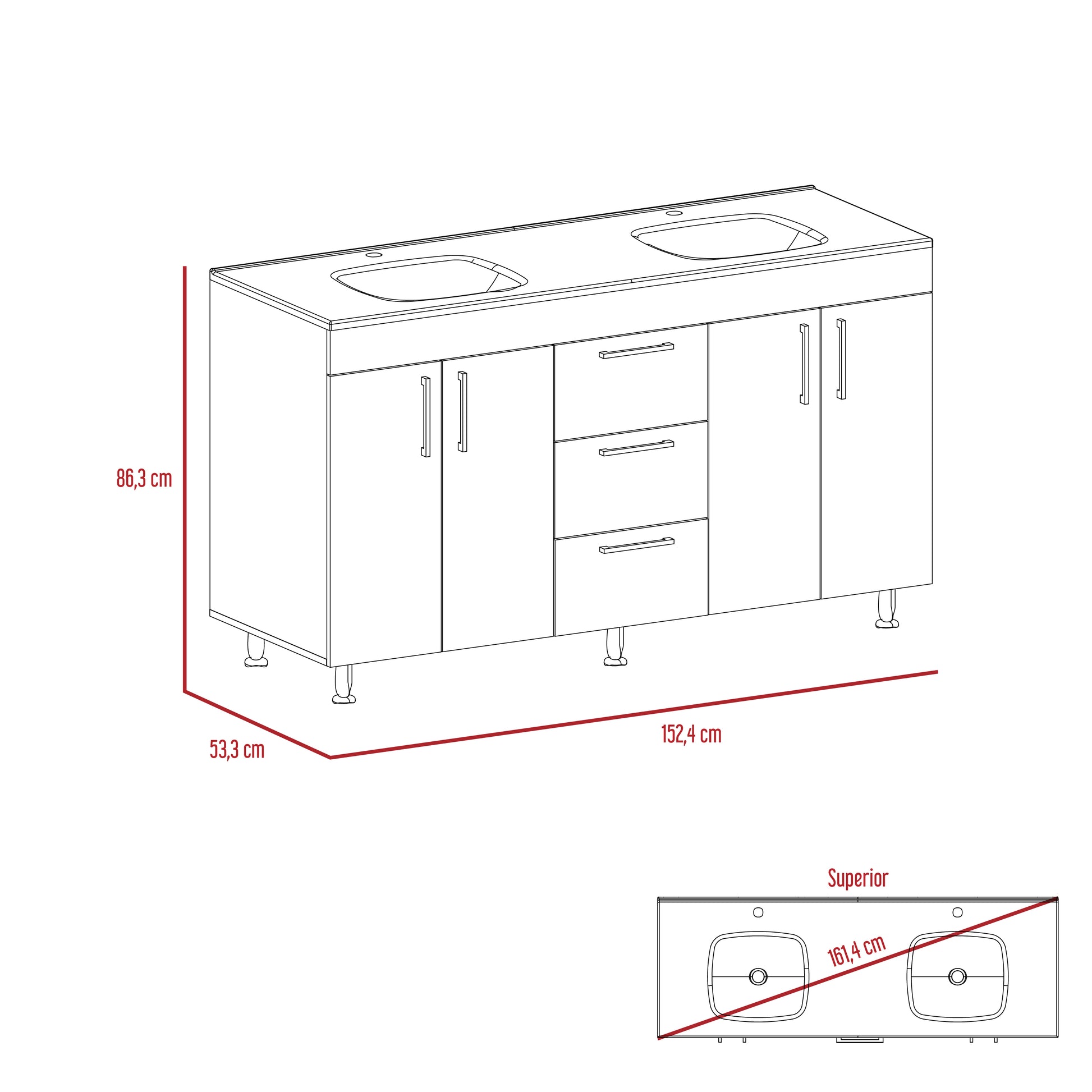 Mueble De Baño Velloc 60'' Doble Rta Wengue