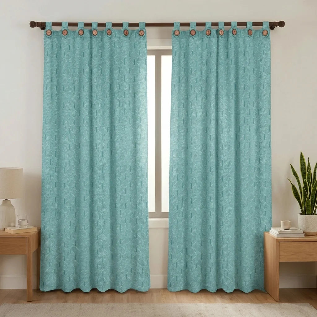 Cortina Cubista Boton Verde Sutil