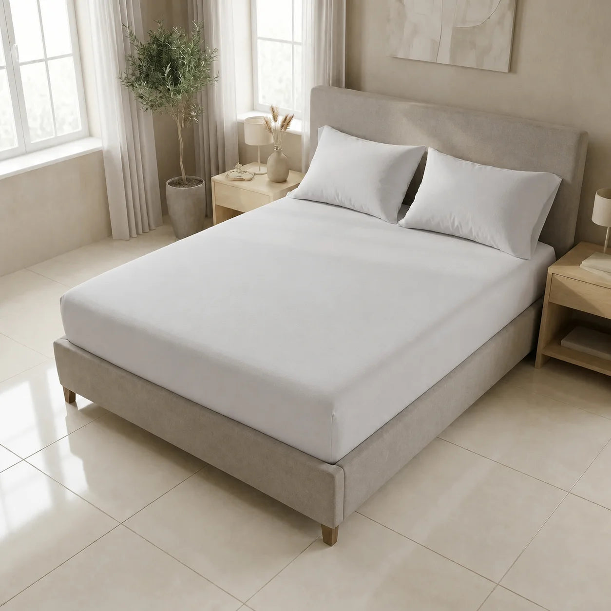 Sábana Ajustable Unicolor Microfibra Suavizada Beige