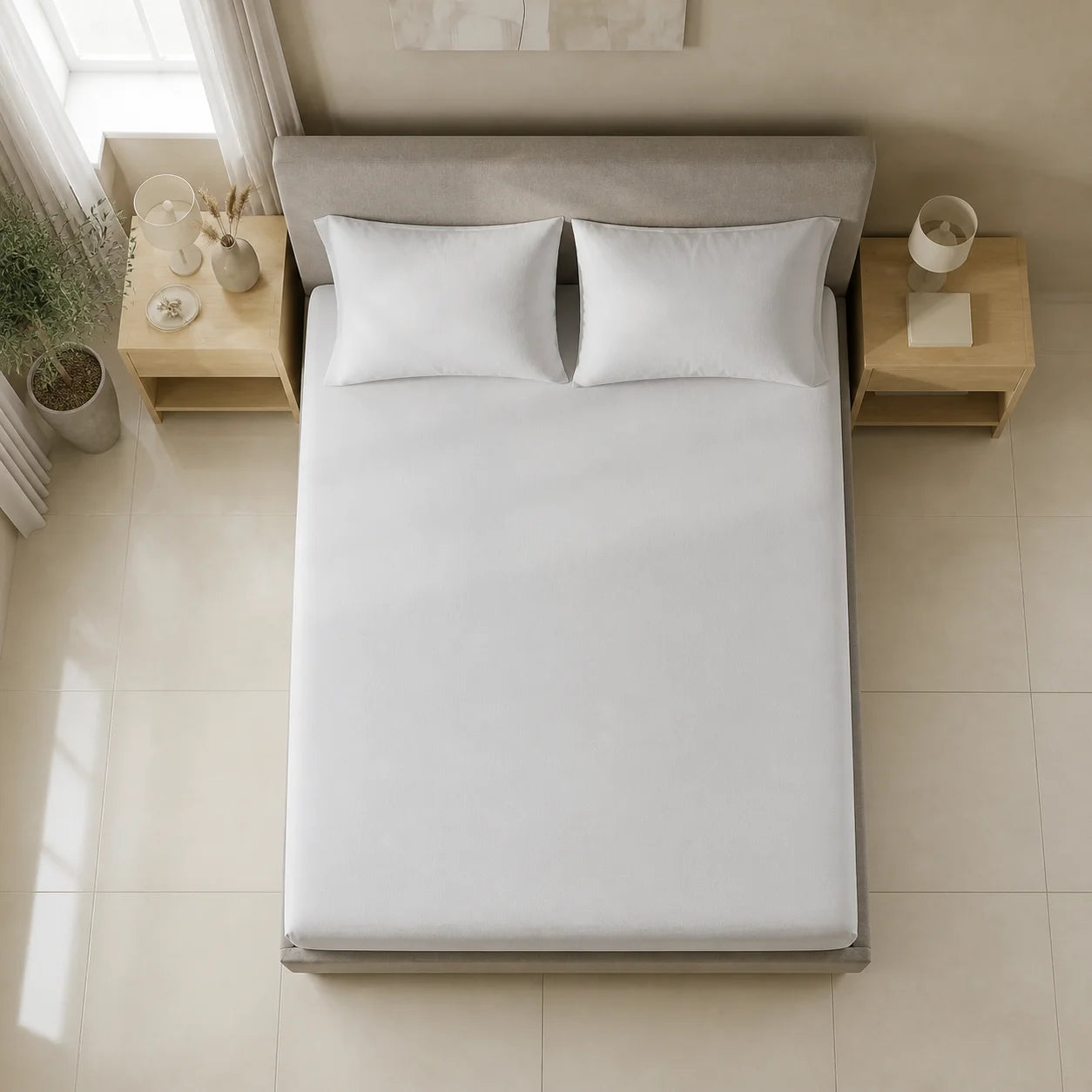 Sábana Ajustable Unicolor Microfibra Suavizada Beige