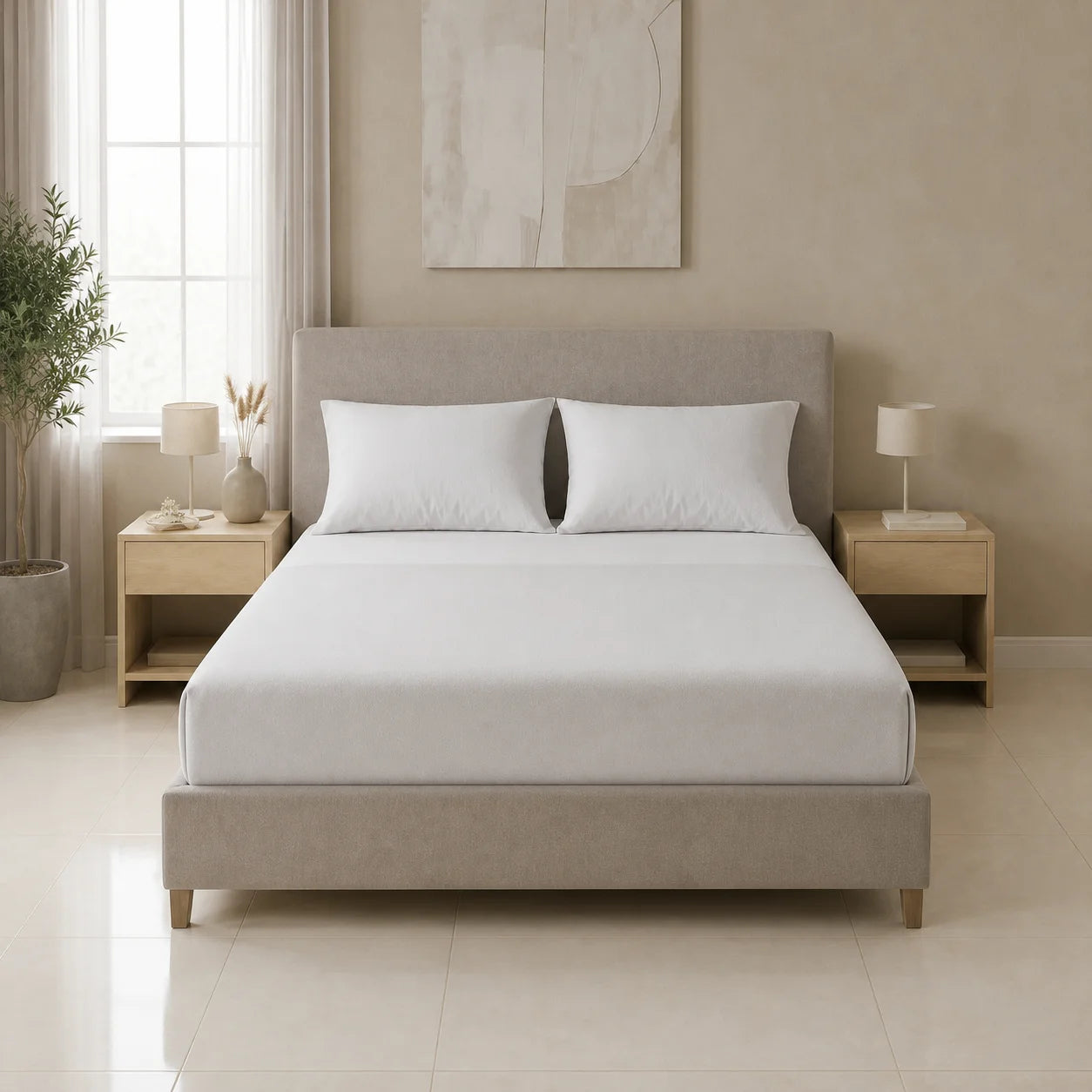 Sábana Ajustable Unicolor Microfibra Suavizada Beige