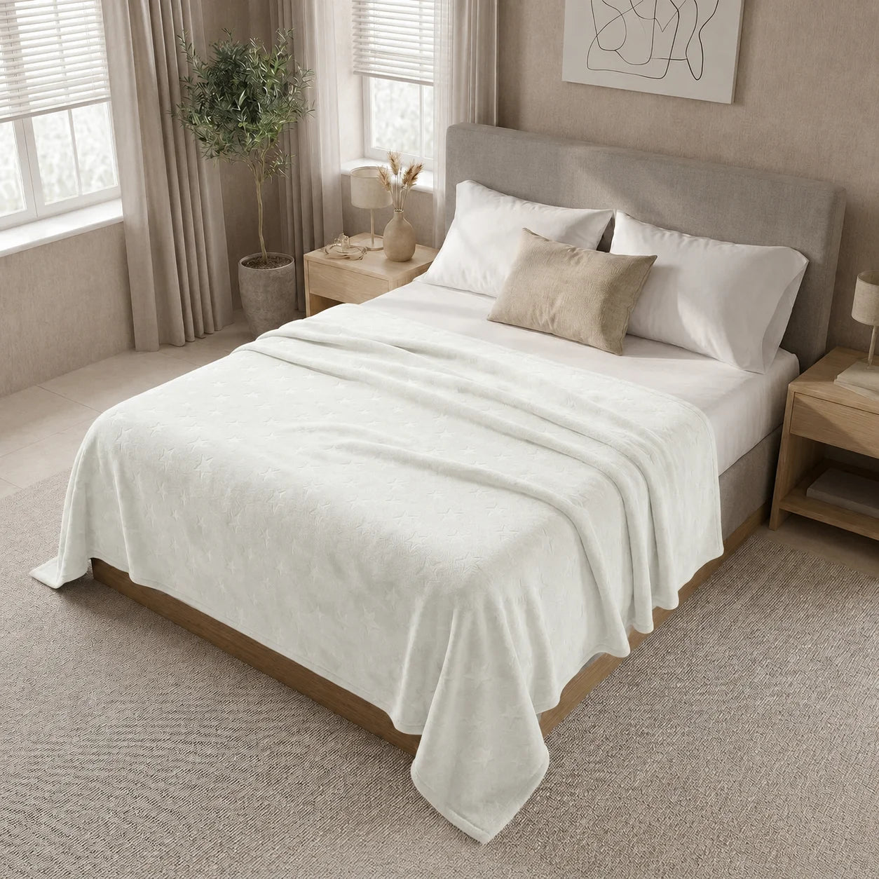 Cobija Comfortsoft Blanco Hueso Estrellas Suave